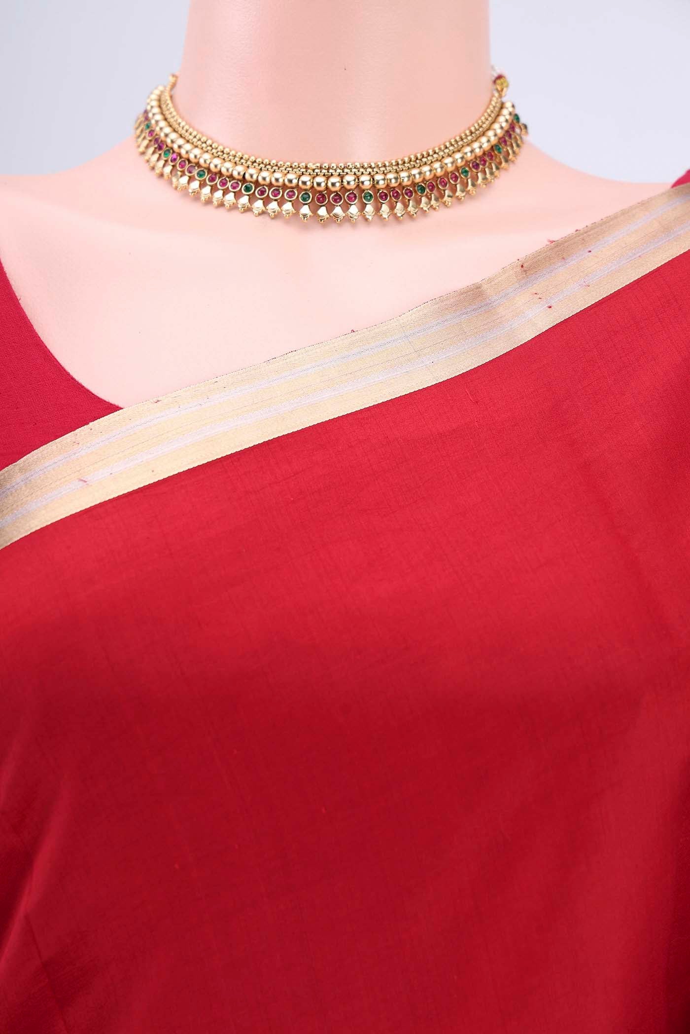 Border image of Red Banarasi Silk Saree with Zari Butta on the body and Zari Border