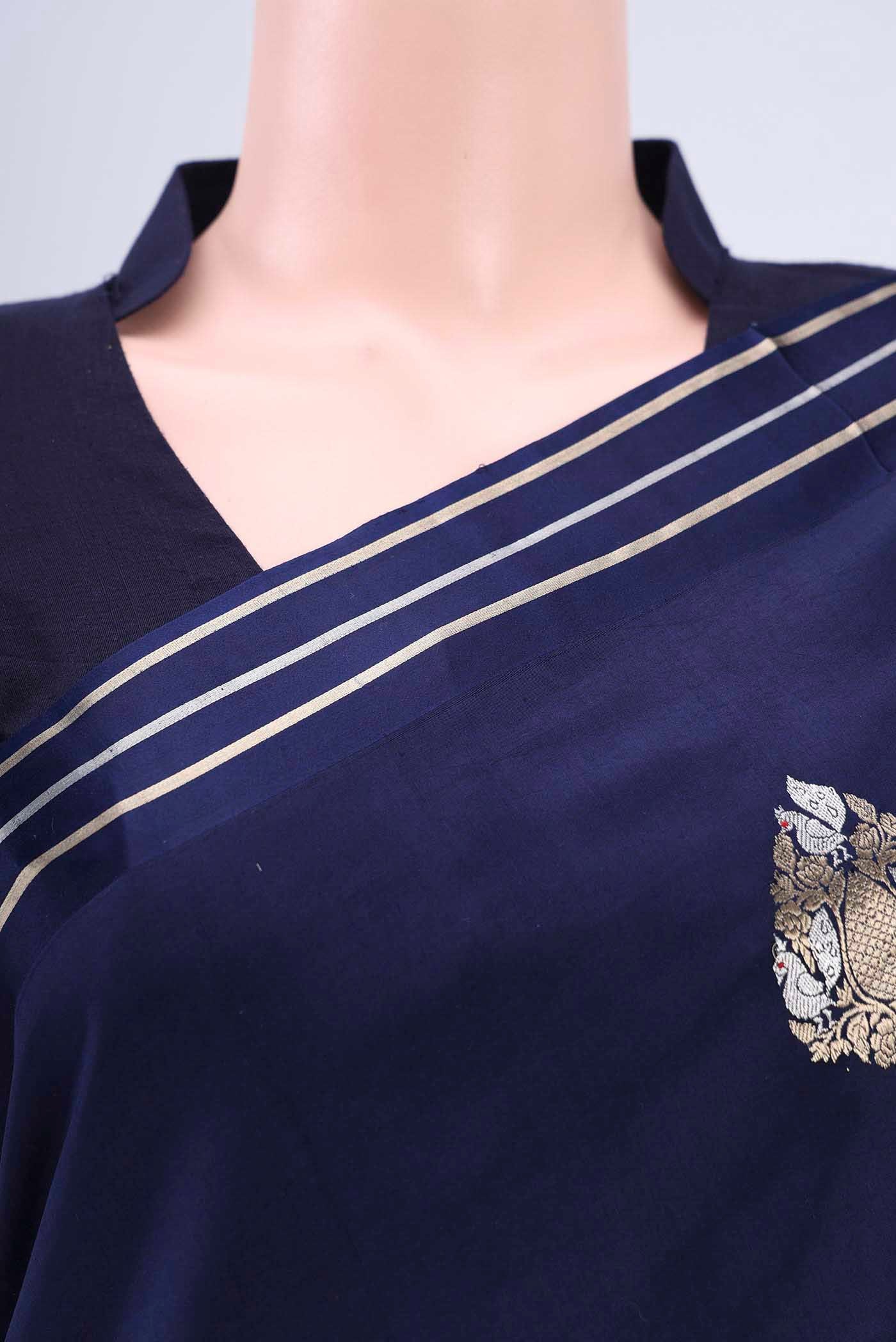Border image of Navy Blue Banarasi Silk Saree with Zari Butta on the body and Satin Border