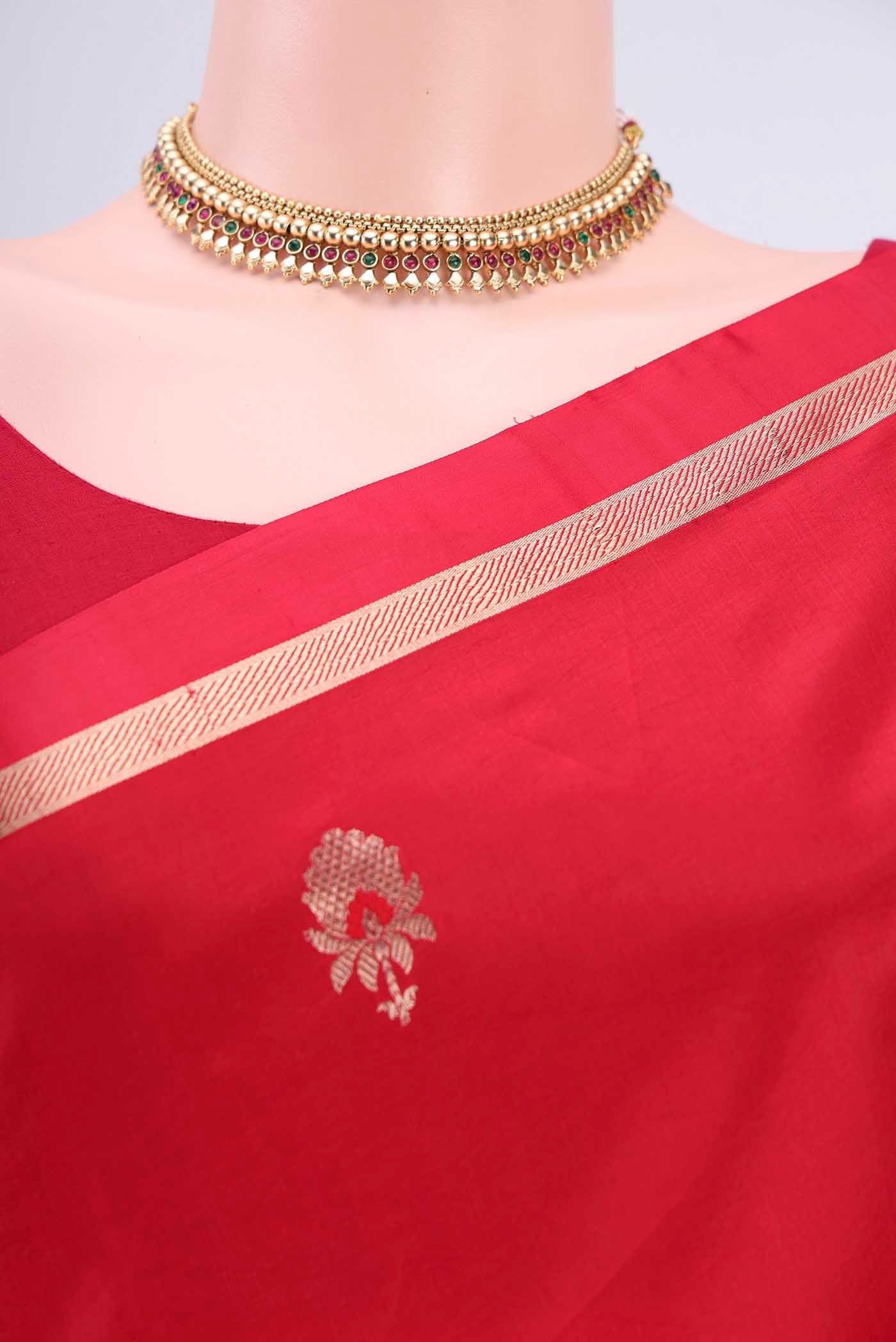 Border image of Red Banarasi Silk Saree with Zari Butta on the body and Zari Border