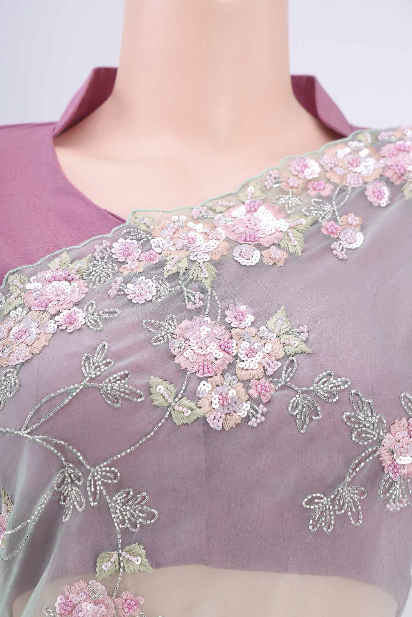 Border image of Mint Green Organza Silk Saree with Embroidery on the body and Embroidery Border. 