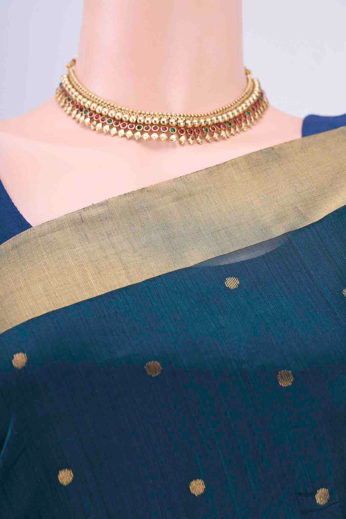 Border image of Blue Chanderi Silk Cotton Saree with Zari Butta on the body and Zari Border