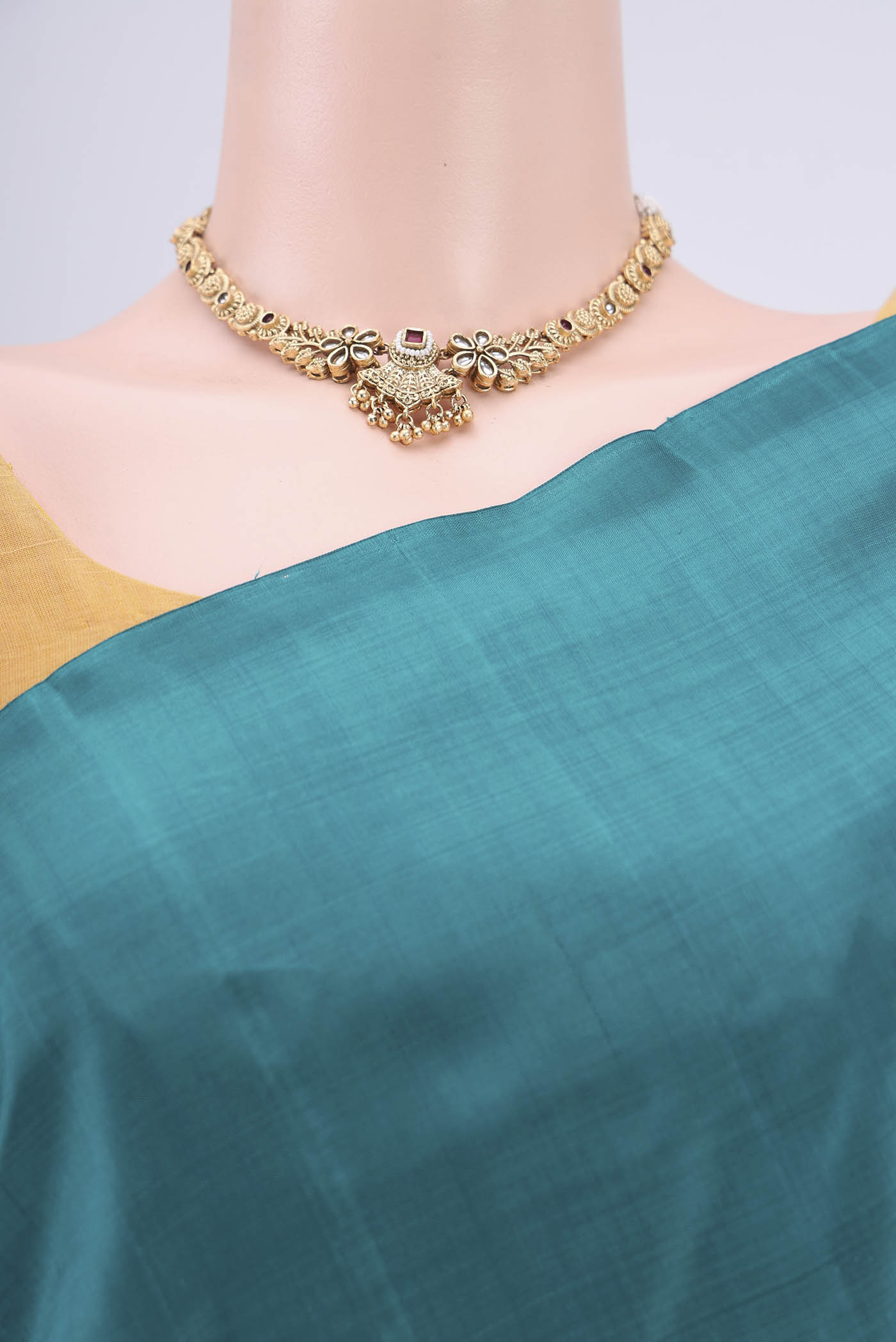 Border image of Sea Green Kanjivaram Silk Saree with Zari Butta on the body and One Side Border. 