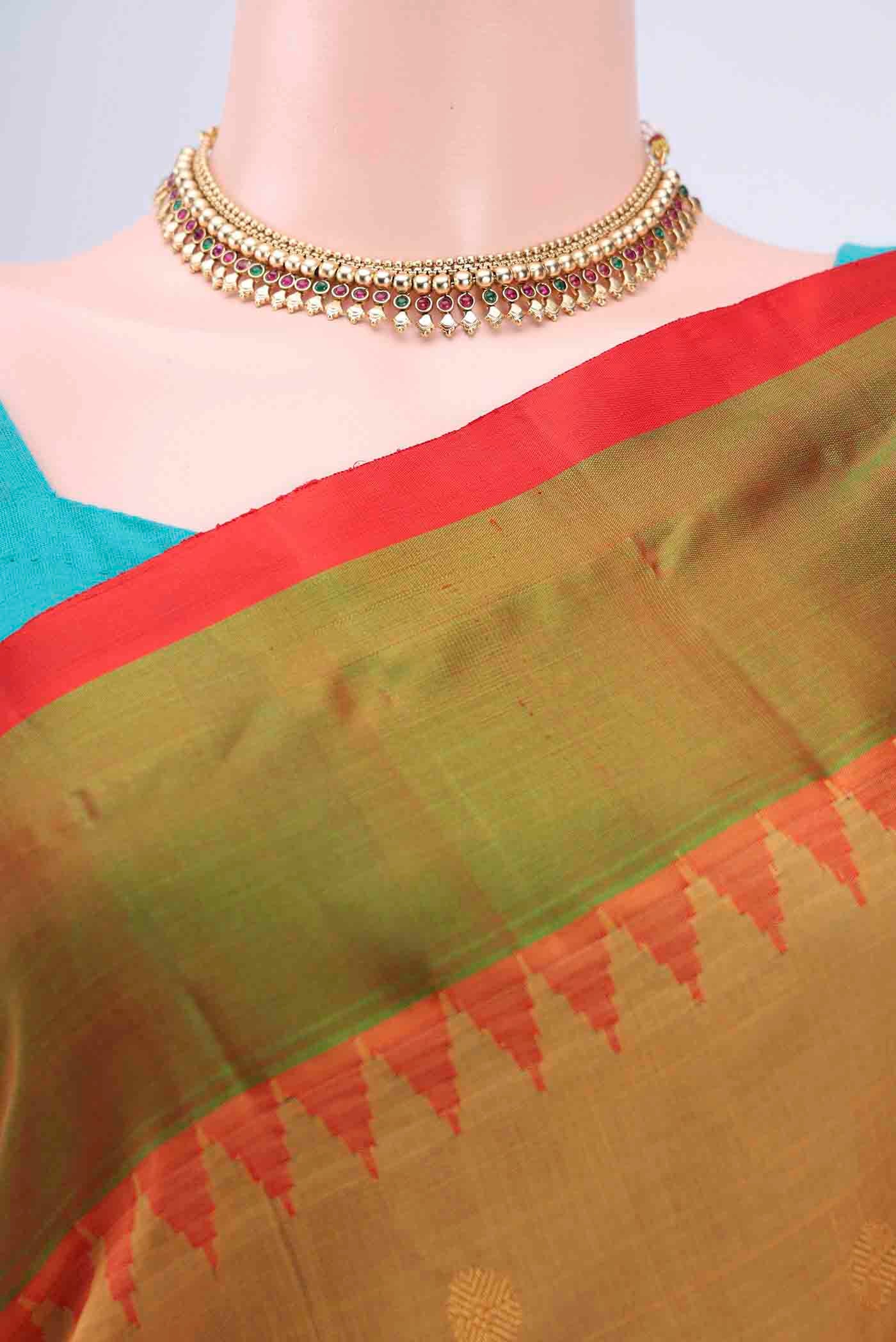 Border image of Mustard Gadwal Silk Saree with Zari Butta on the body and Plain Border