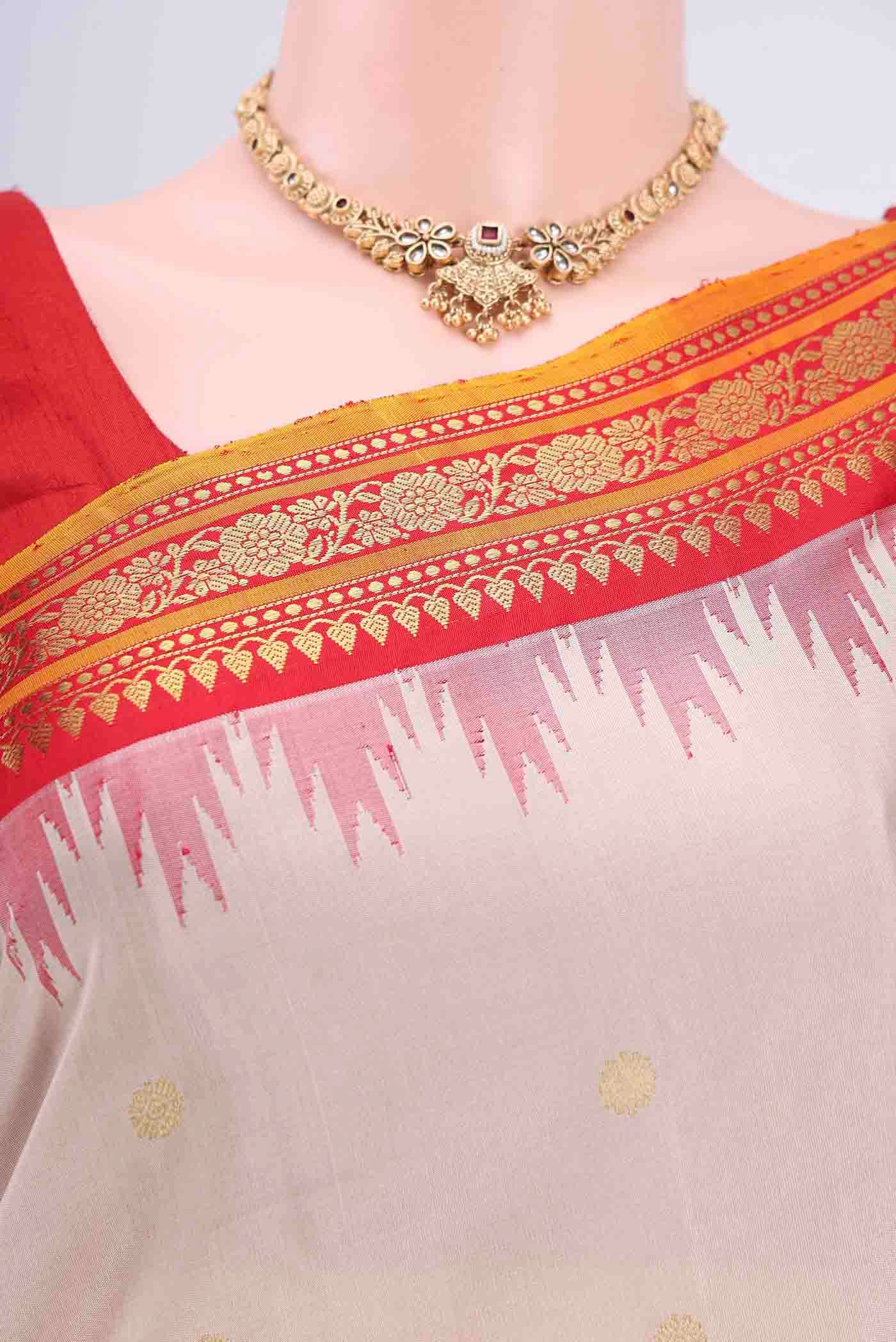 Border image of Off White Dual Tone Gadwal Silk Saree with Zari Butta on the body and Zari Border