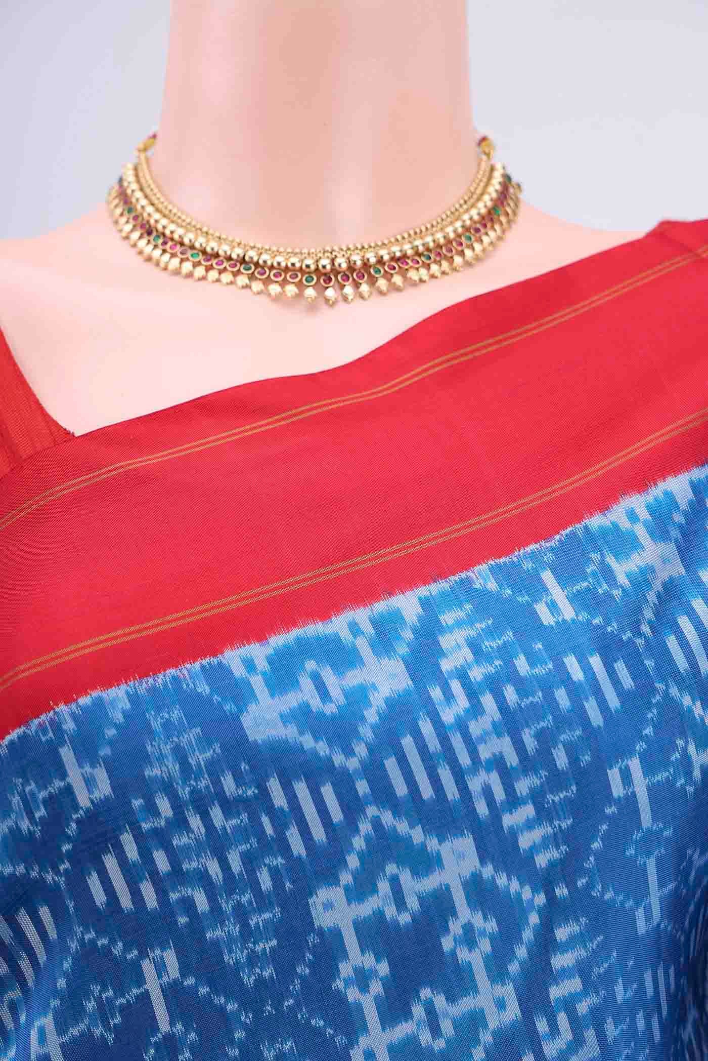 Border image of Blue Pochampally Silk Saree with Pure Ikat on the body and Plain Border