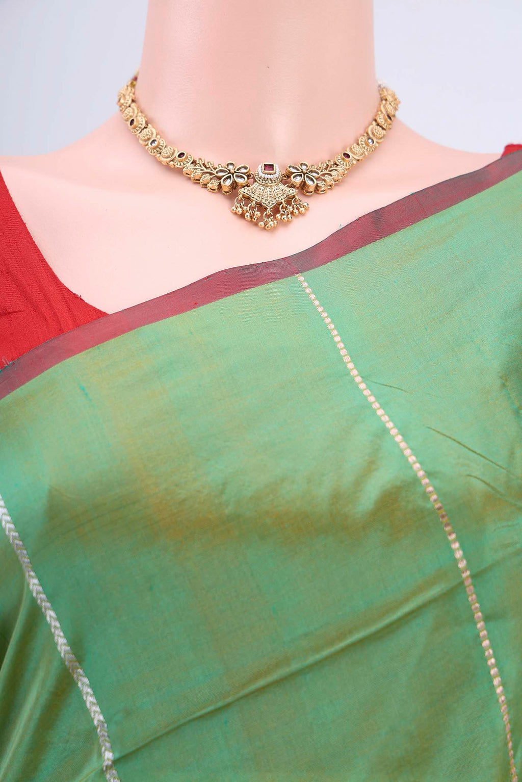 Border image of Acid Green Dual Tone Banarasi Katan Silk Saree with Zari Butta on the body and Zari Border. 
