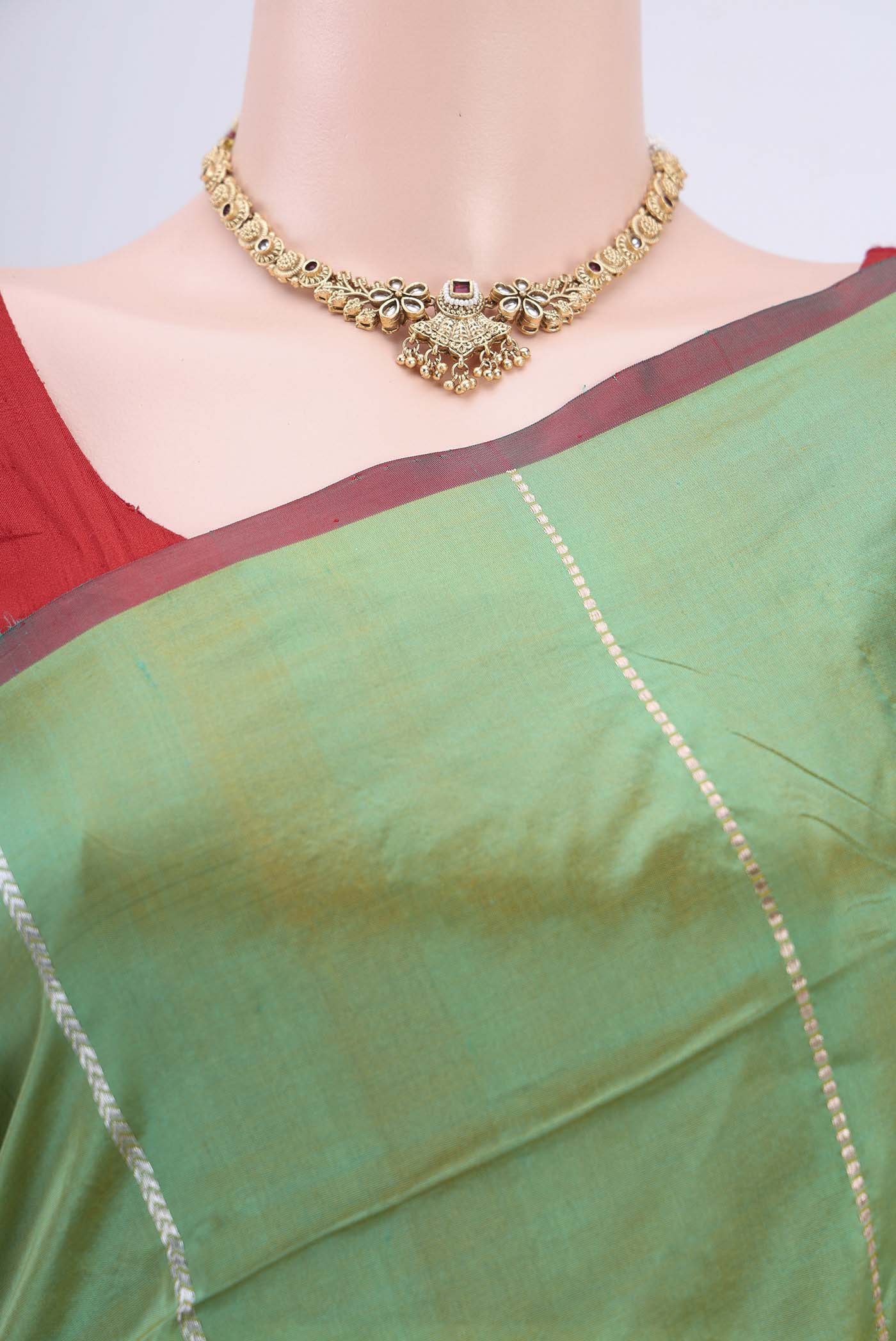 Border image of Acid Green Dual Tone Banarasi Katan Silk Saree with Zari Butta on the body and Zari Border. 