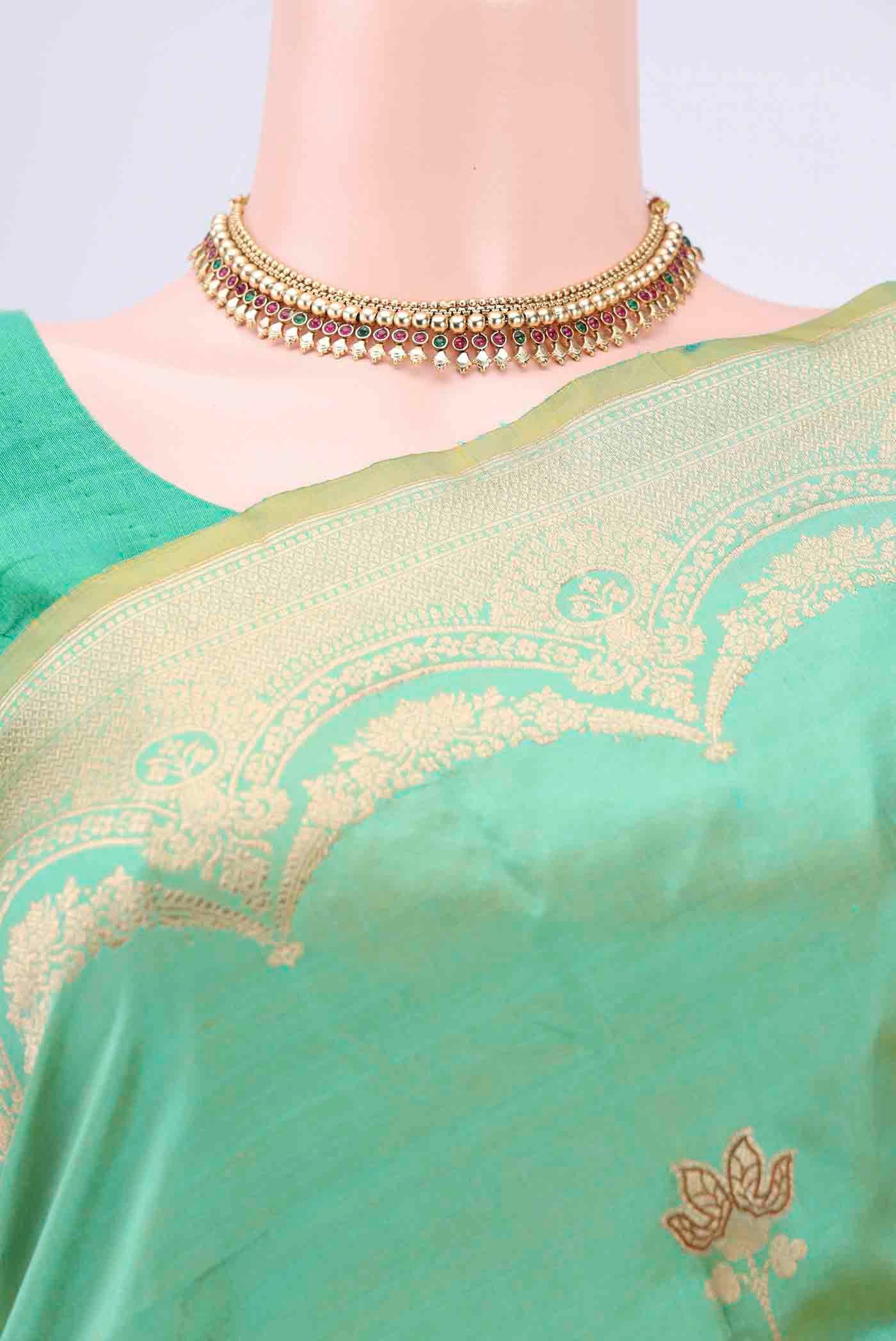 Border image of Acid Green Dual Tone Banarasi Katan Silk Saree with Zari Butta on the body and Zari Border. 