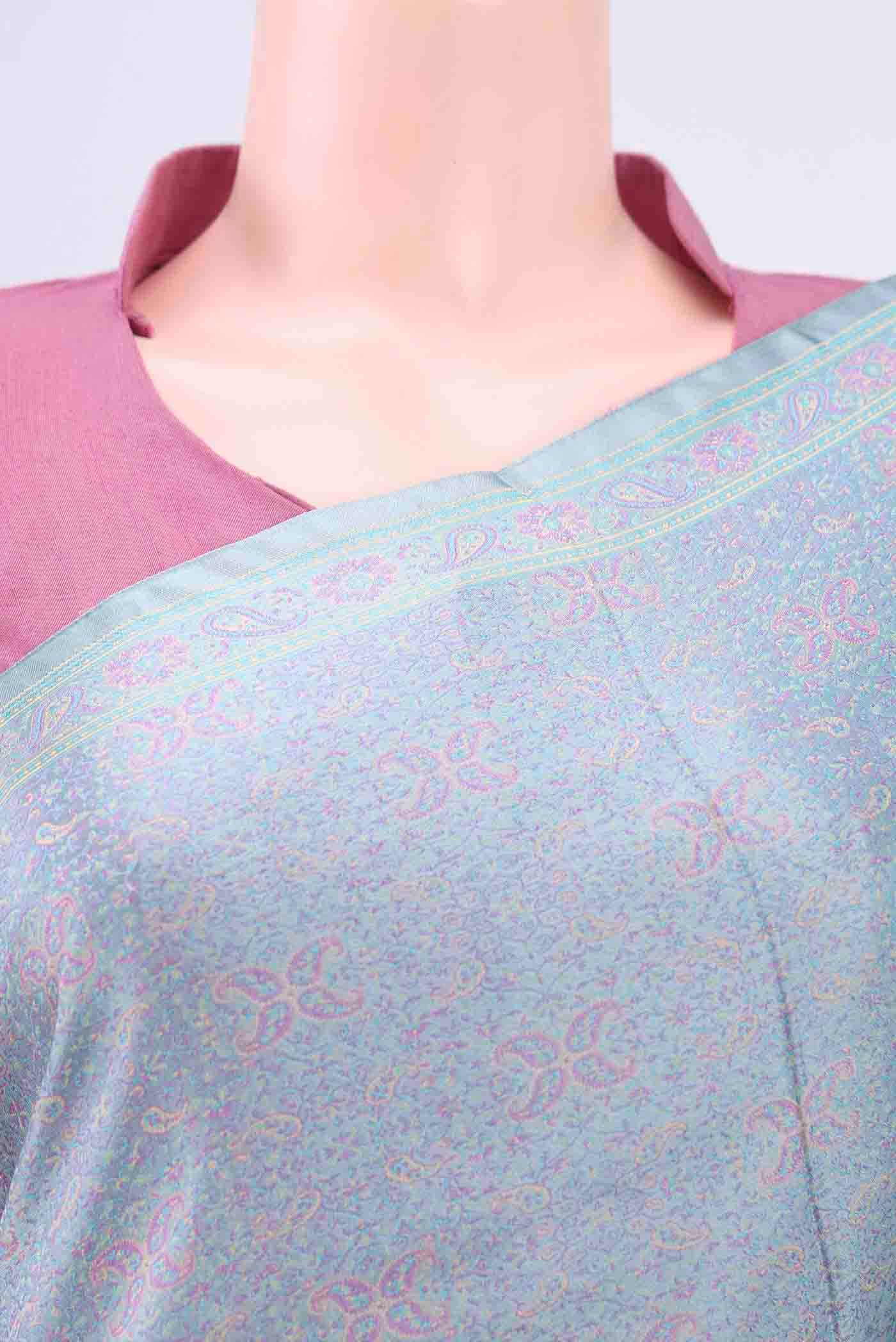 Border image of Sky Blue Banarasi Tanchoi Silk Saree with Thread Brocade on the body and Thread Border. 