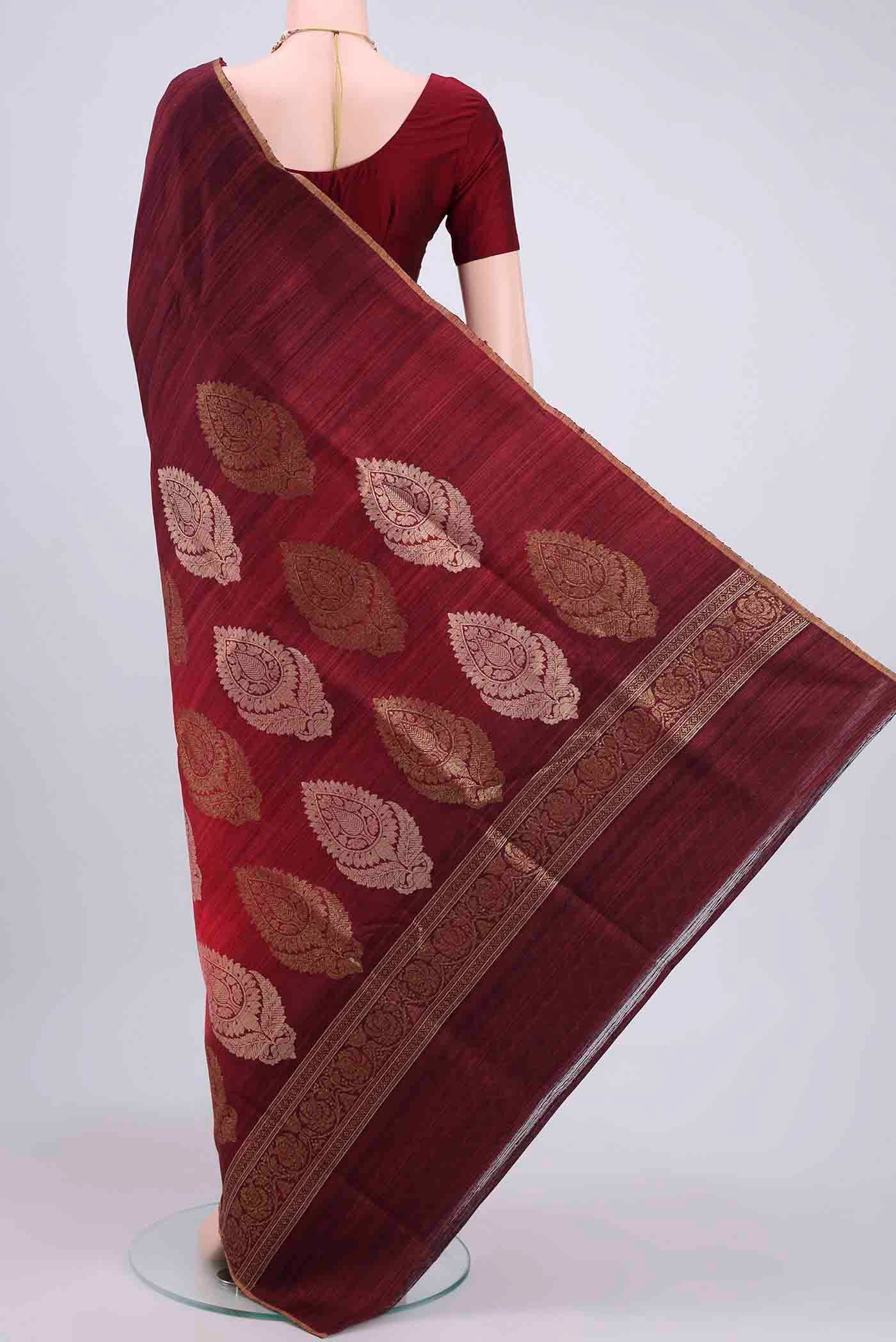 Flat view of Multi Color Banarasi Tussar Silk Saree with Ombre design on the body and Thin Zari Line