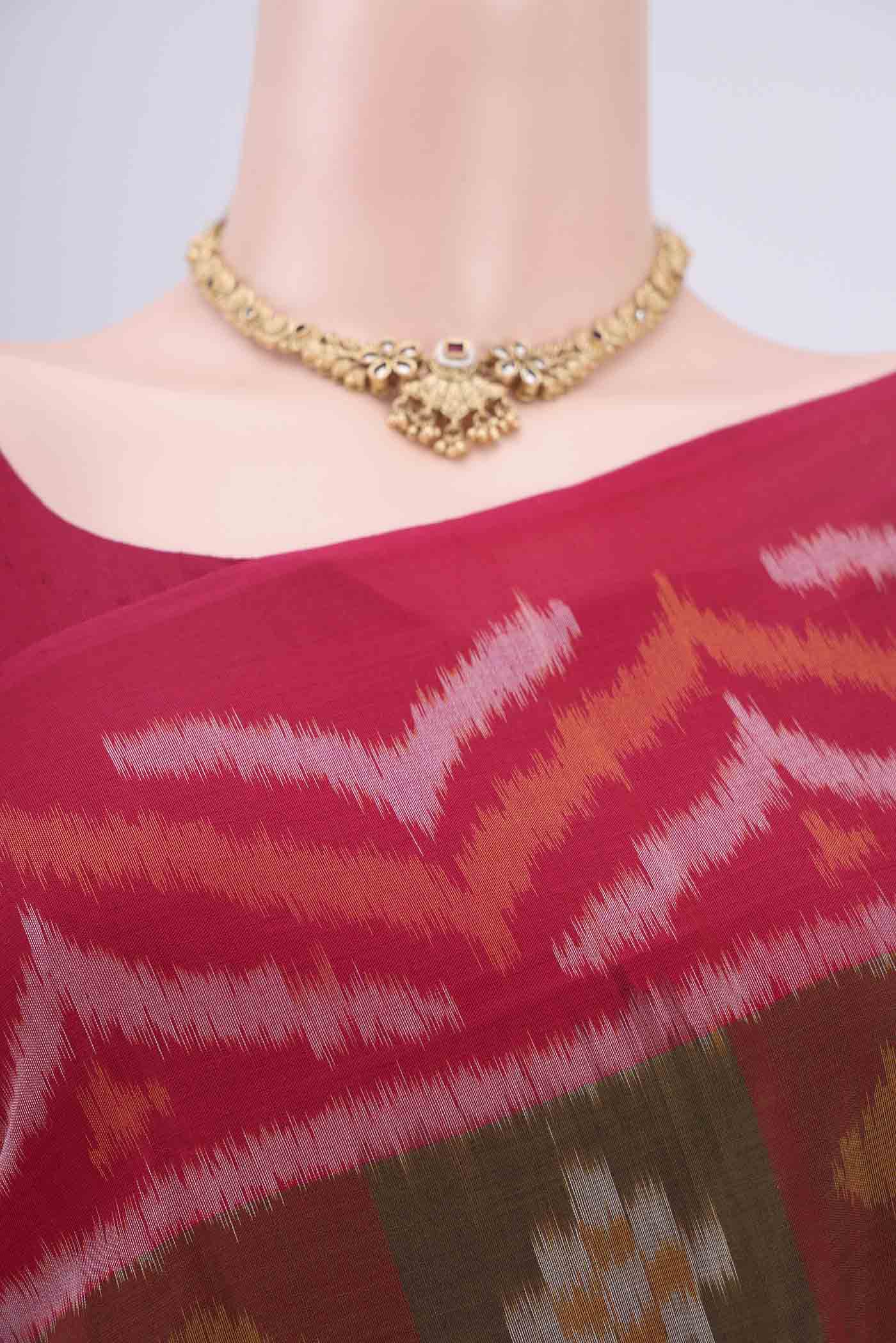 Border image of Multi Color Pochampally Cotton Saree with Ikat design on the body and Ikat Border. 