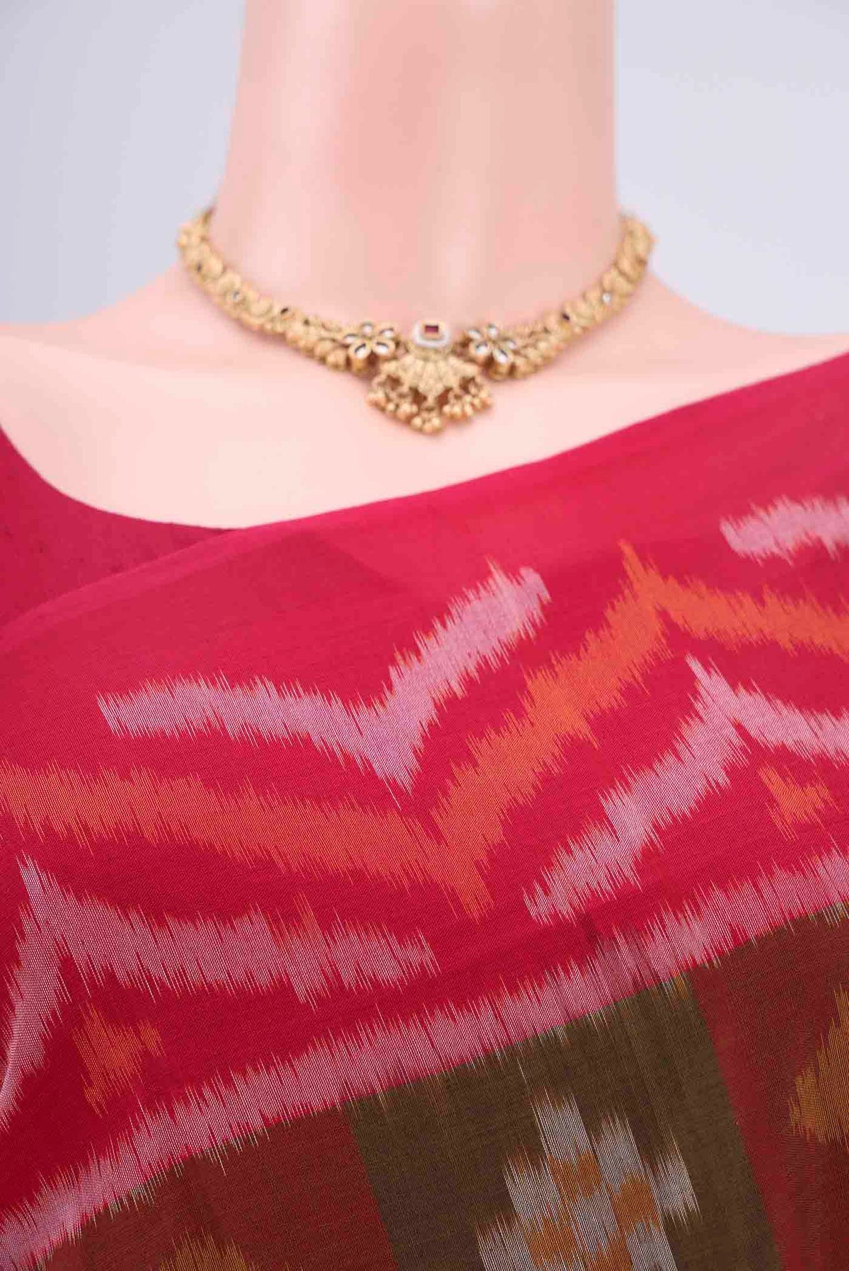 Border image of Multi Color Pochampally Cotton Saree with Ikat design on the body and Ikat Border. 
