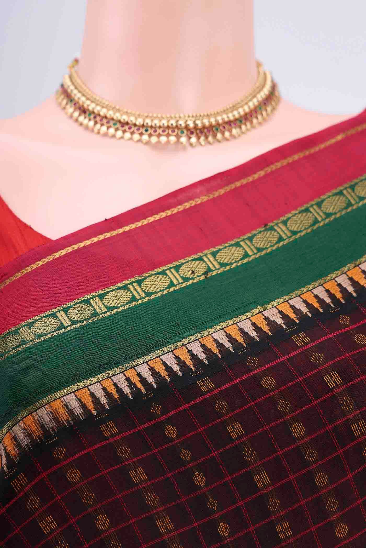 Border image of Black Blended Coimbatore Silk Cotton Saree with Checked design on the body and Plain Border