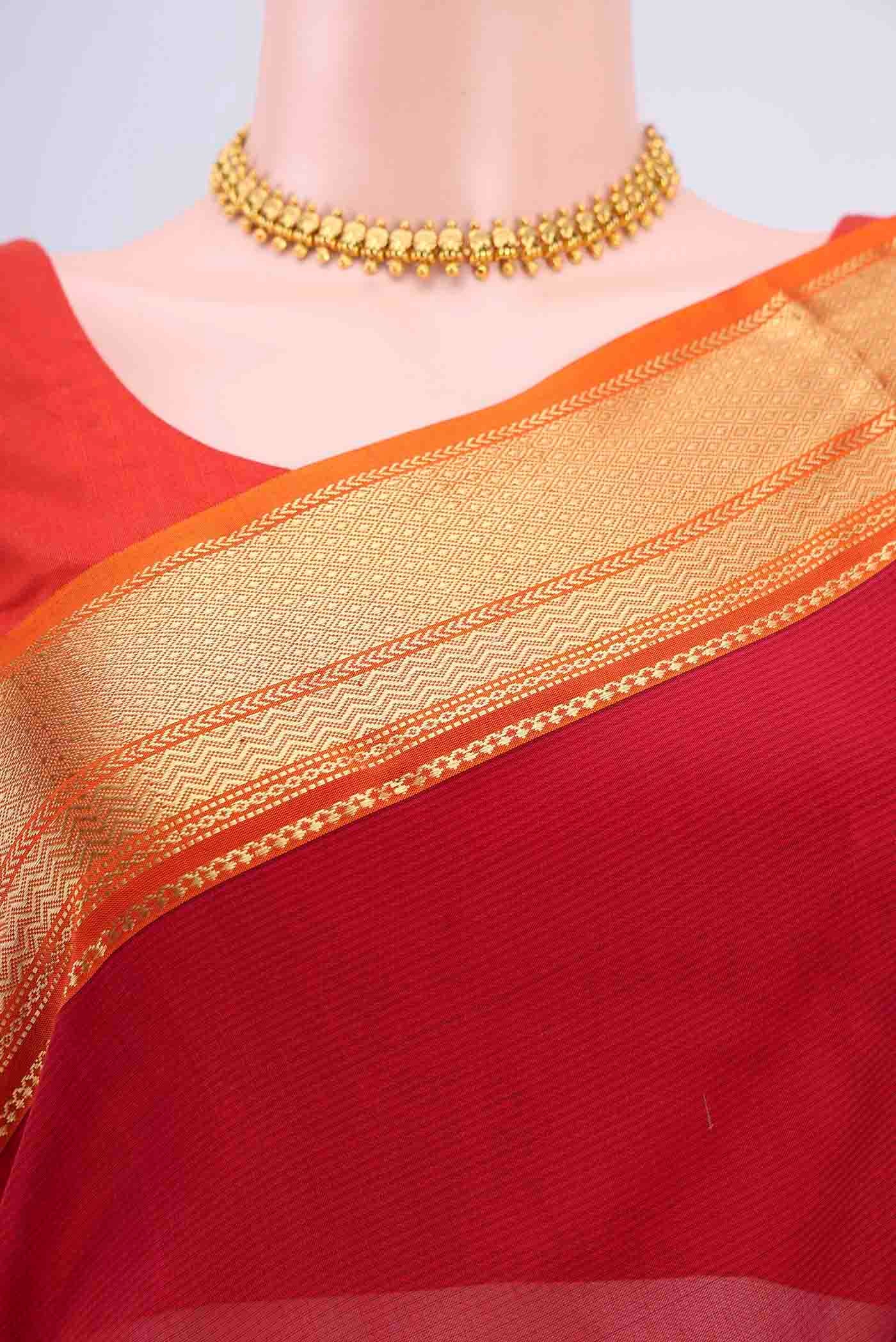 Border image of Maroon Maheshwari Silk Cotton Saree with Plain Body and Zari Border