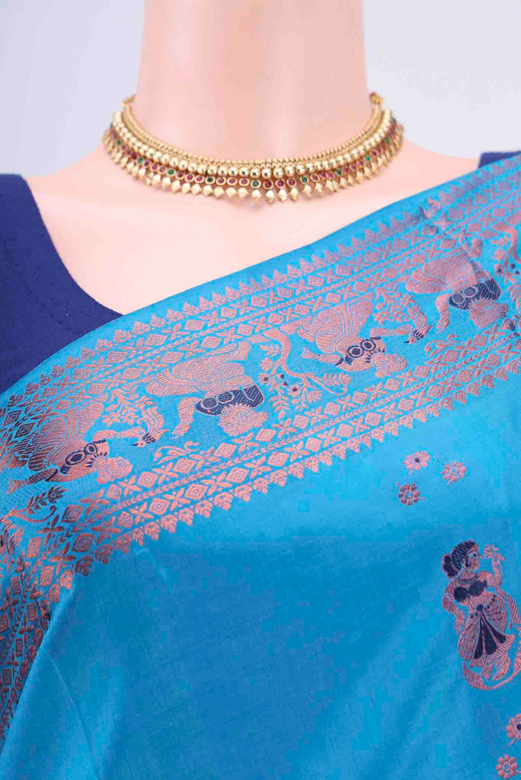 Border image of Blue Baluchari Silk Saree with Zari And Thread Butta on the body and Zari Border