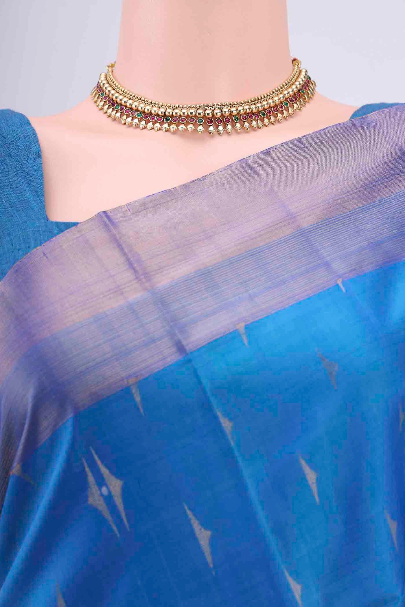 Border image of Blue Dual Tone Soft Silk Saree with Zari Butta on the body and Zari Border