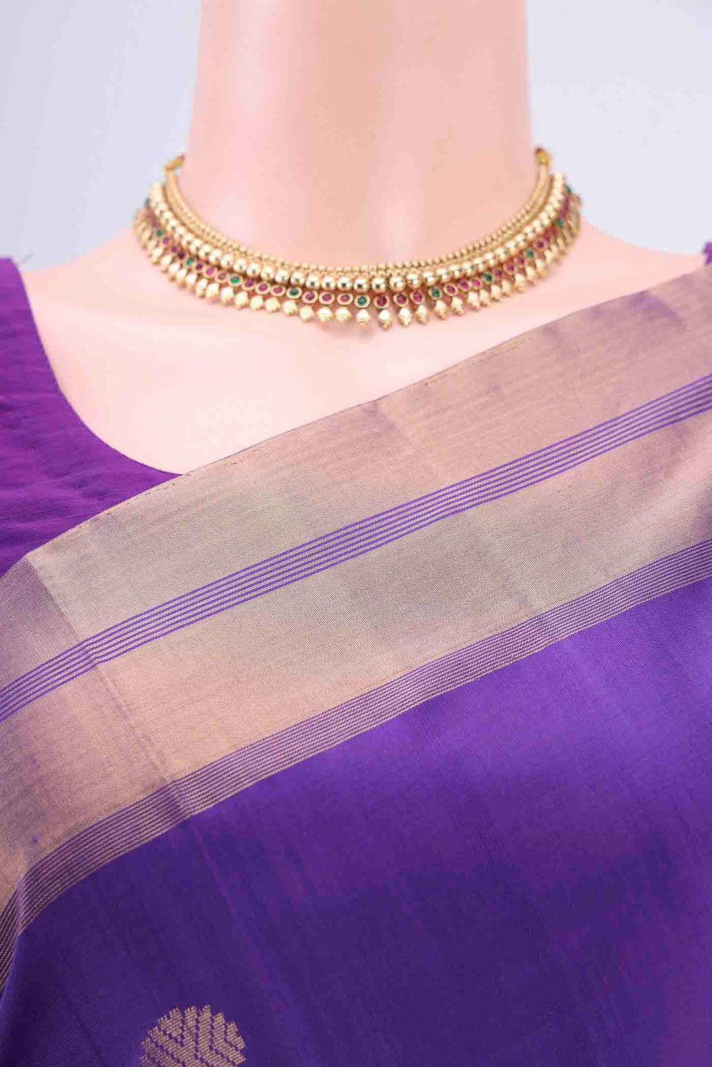 Border image of Purple Dual Tone Soft Silk Saree with Zari Butta on the body and Zari Border