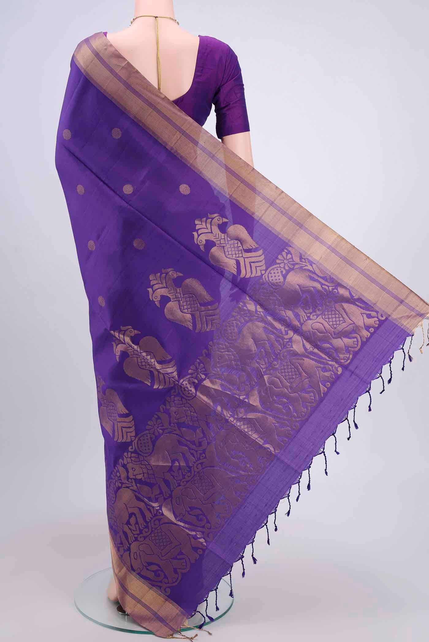 Flat view of Purple Dual Tone Soft Silk Saree with Zari Butta on the body and Zari Border