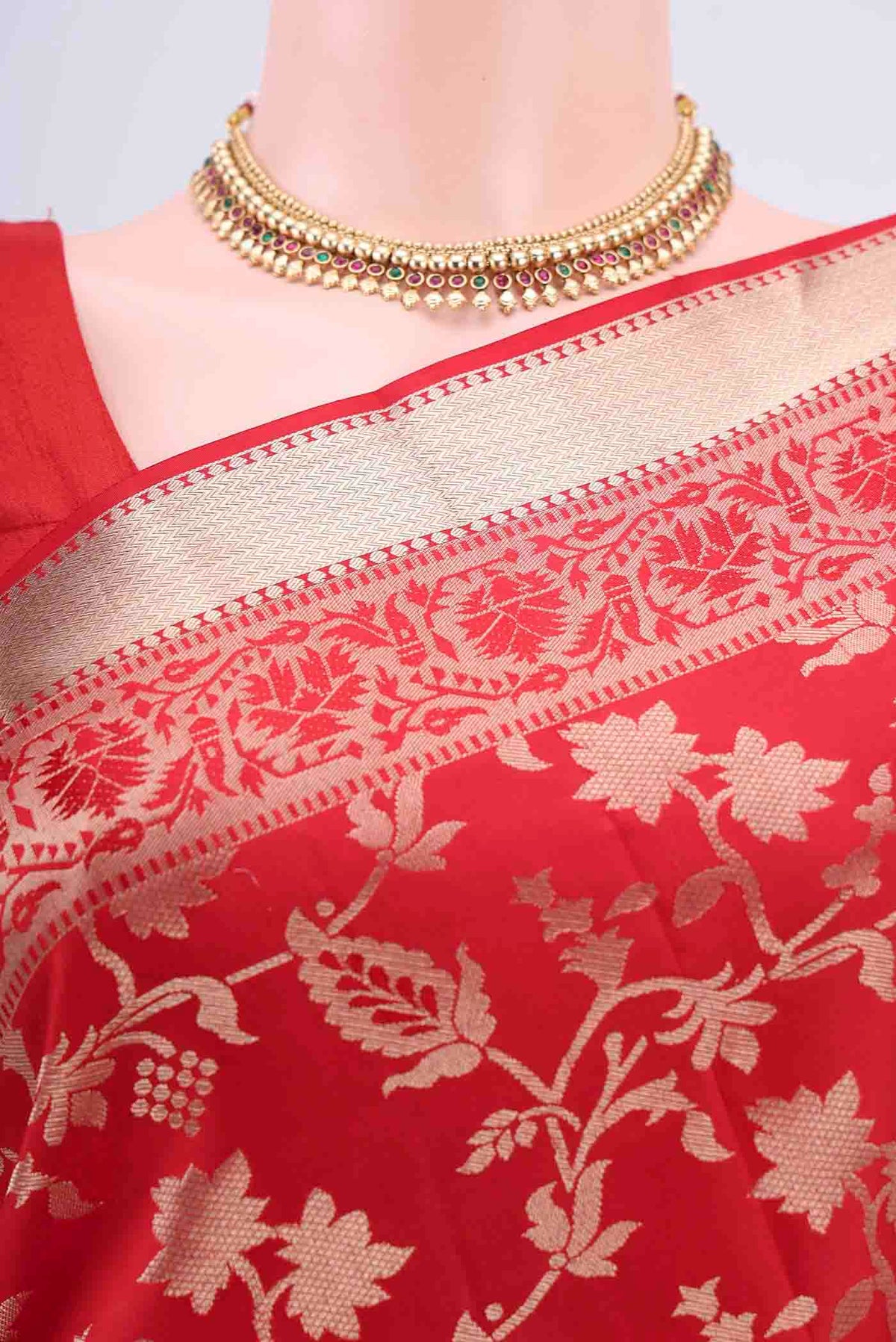 Border image of Deep Red Soft Silk Saree with Zari Brocade on the body and Zari Border