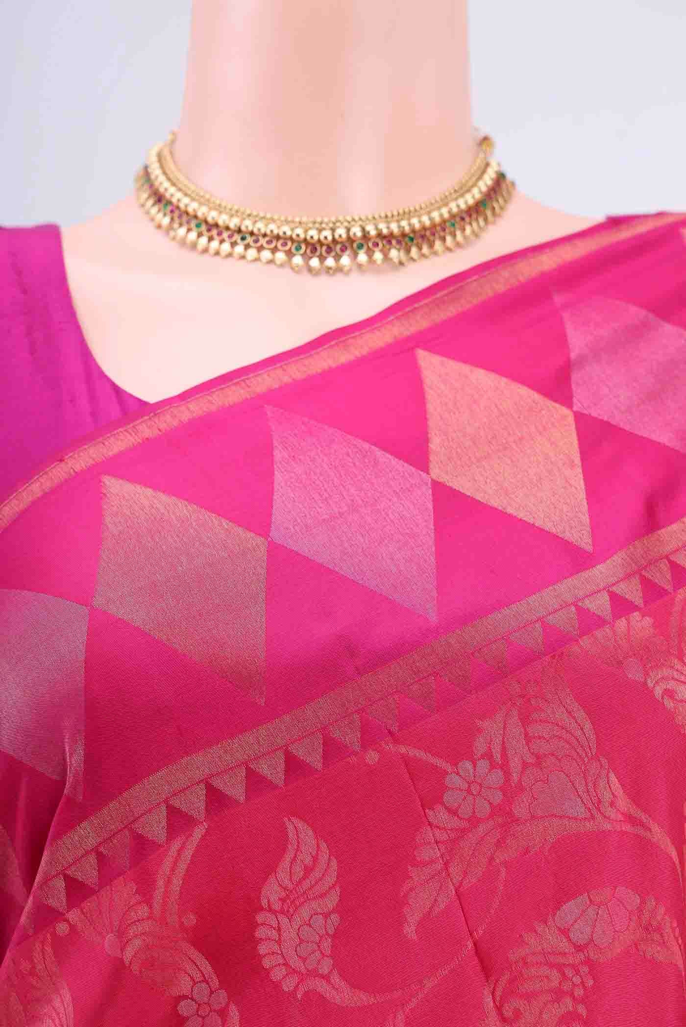 Border image of Dark Pink Soft Silk Saree with Zari Brocade on the body and Zari Border