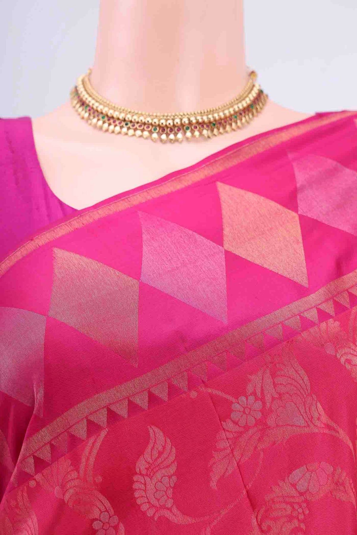 Border image of Dark Pink Soft Silk Saree with Zari Brocade on the body and Zari Border