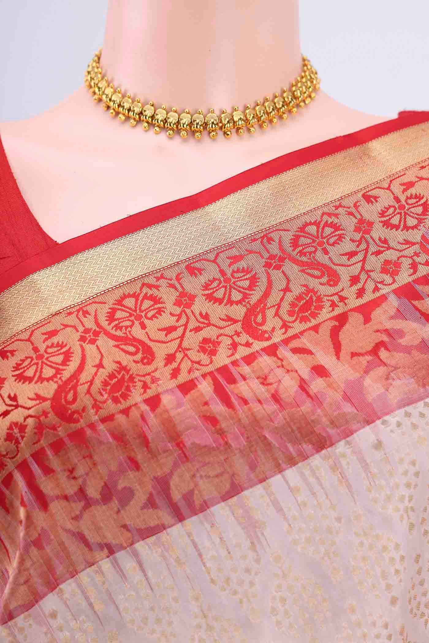 Border image of Off White Soft Silk Saree with Zari Brocade on the body and Zari Border