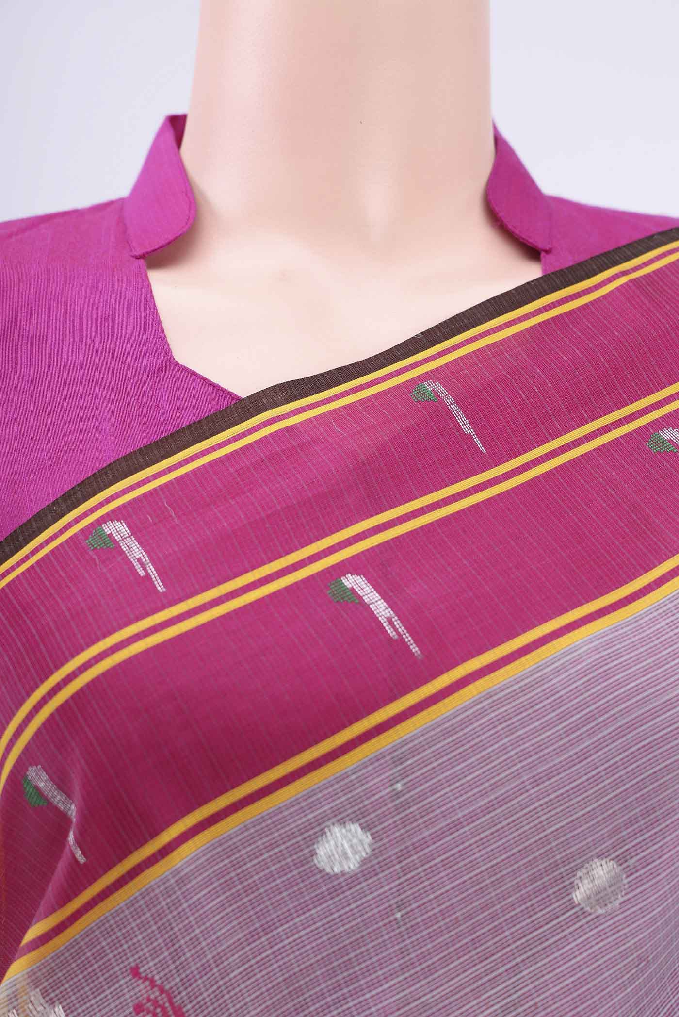 Border image of Pure Silk Pure Zari Grey Kota Cotton Saree with Zari And Thread Butta on the body and Zari Border. 