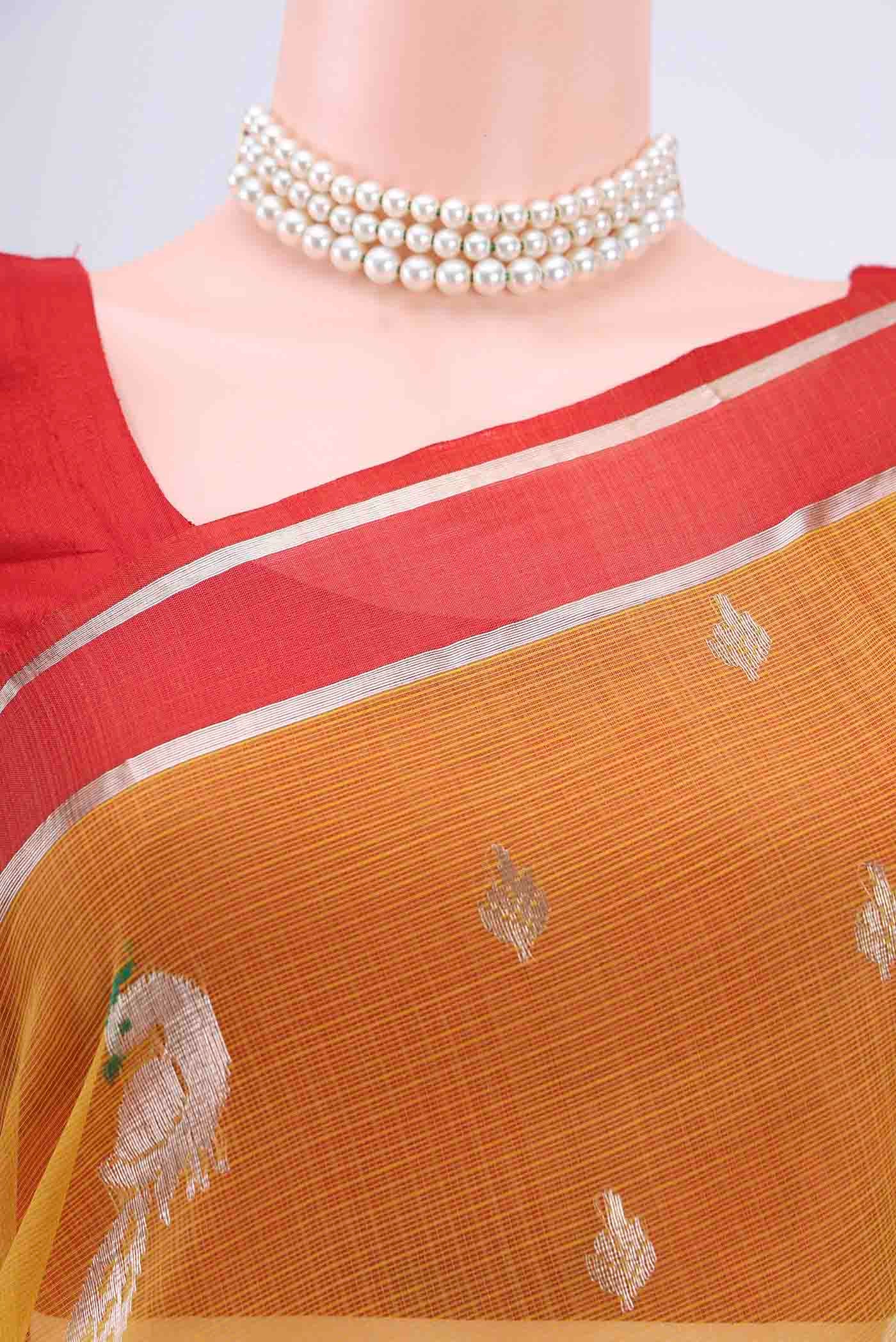 Border image of Pure Silk Pure Zari Mustard Kota Saree with Zari And Thread Butta on the body and Zari Border