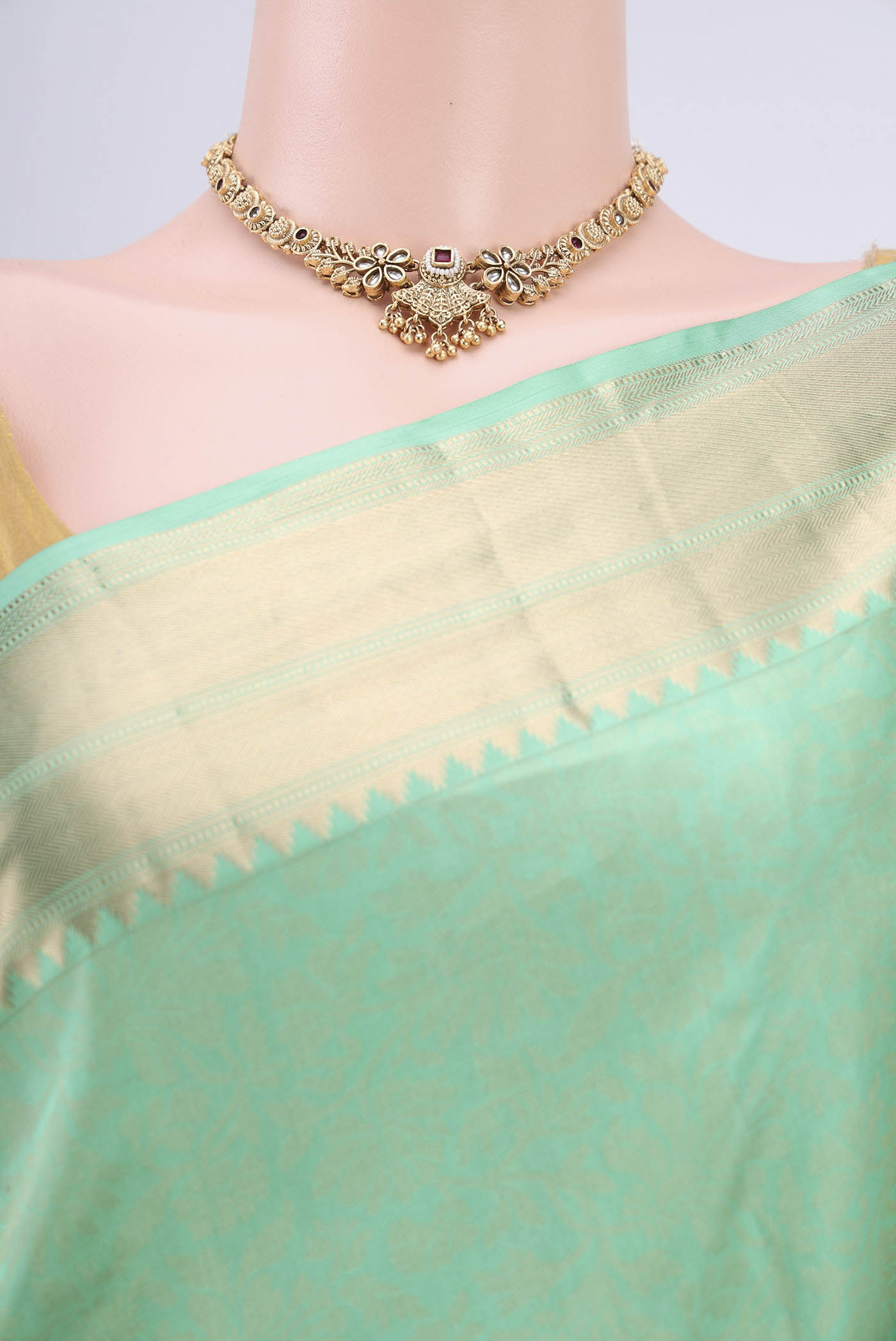 Border image of Light Green Soft Silk Saree with Zari Brocade on the body and Zari Border. 