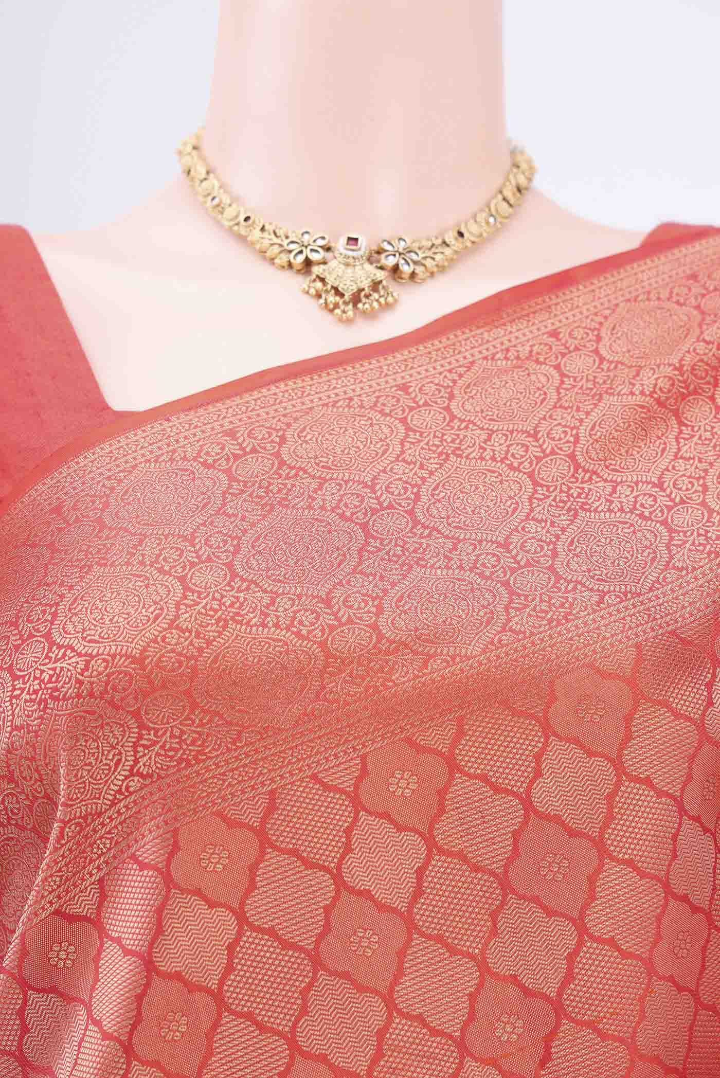 Border image of Brick Orange Soft Silk Saree with Zari Brocade on the body and Zari Border. 