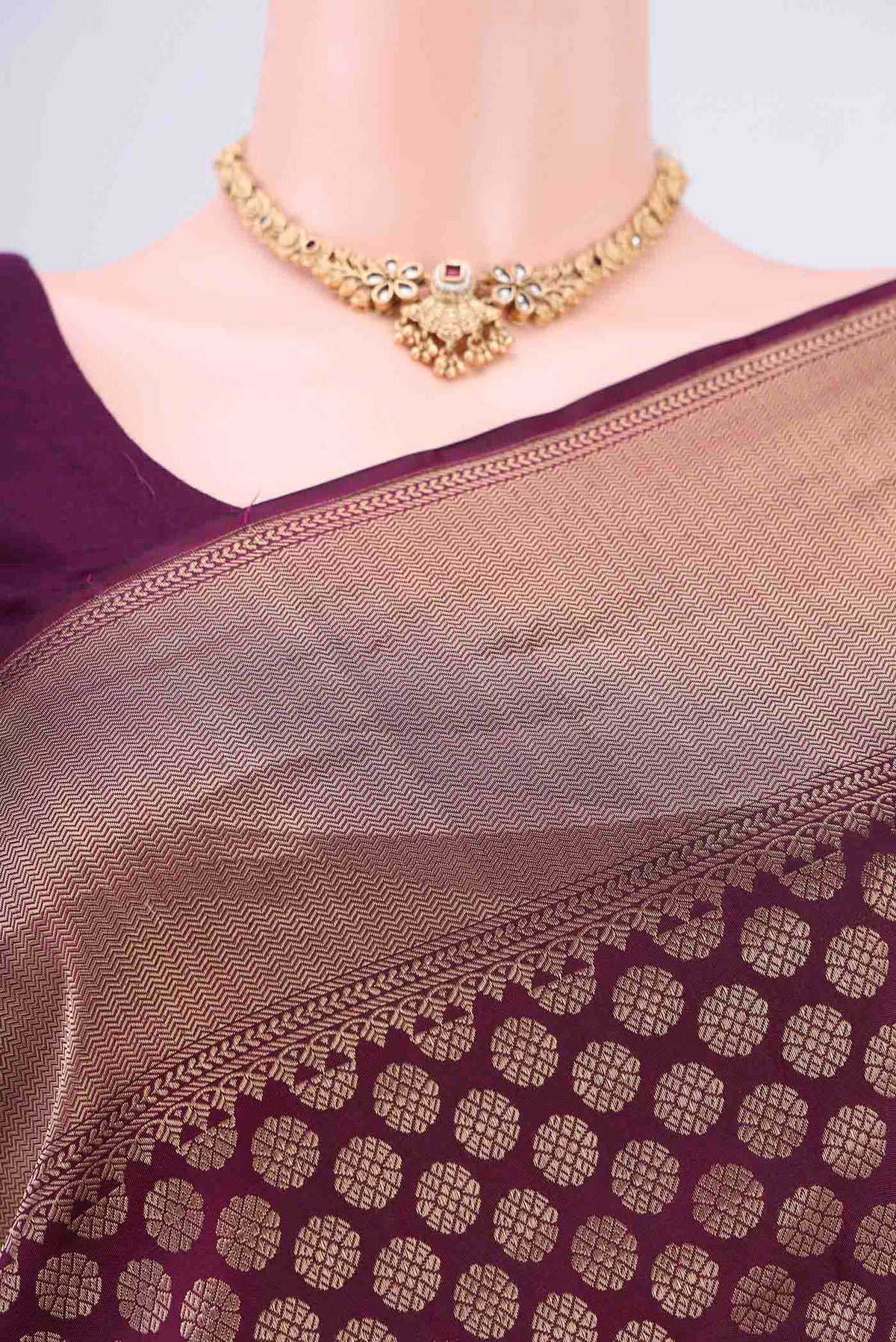 Border image of Purple Soft Silk Saree with Zari Brocade on the body and Zari Border. 