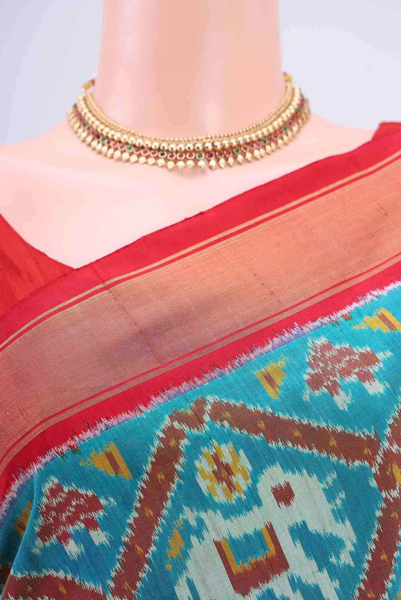 Border image of Blue Pochampally Silk Saree with Pure Ikat on the body and Zari Border