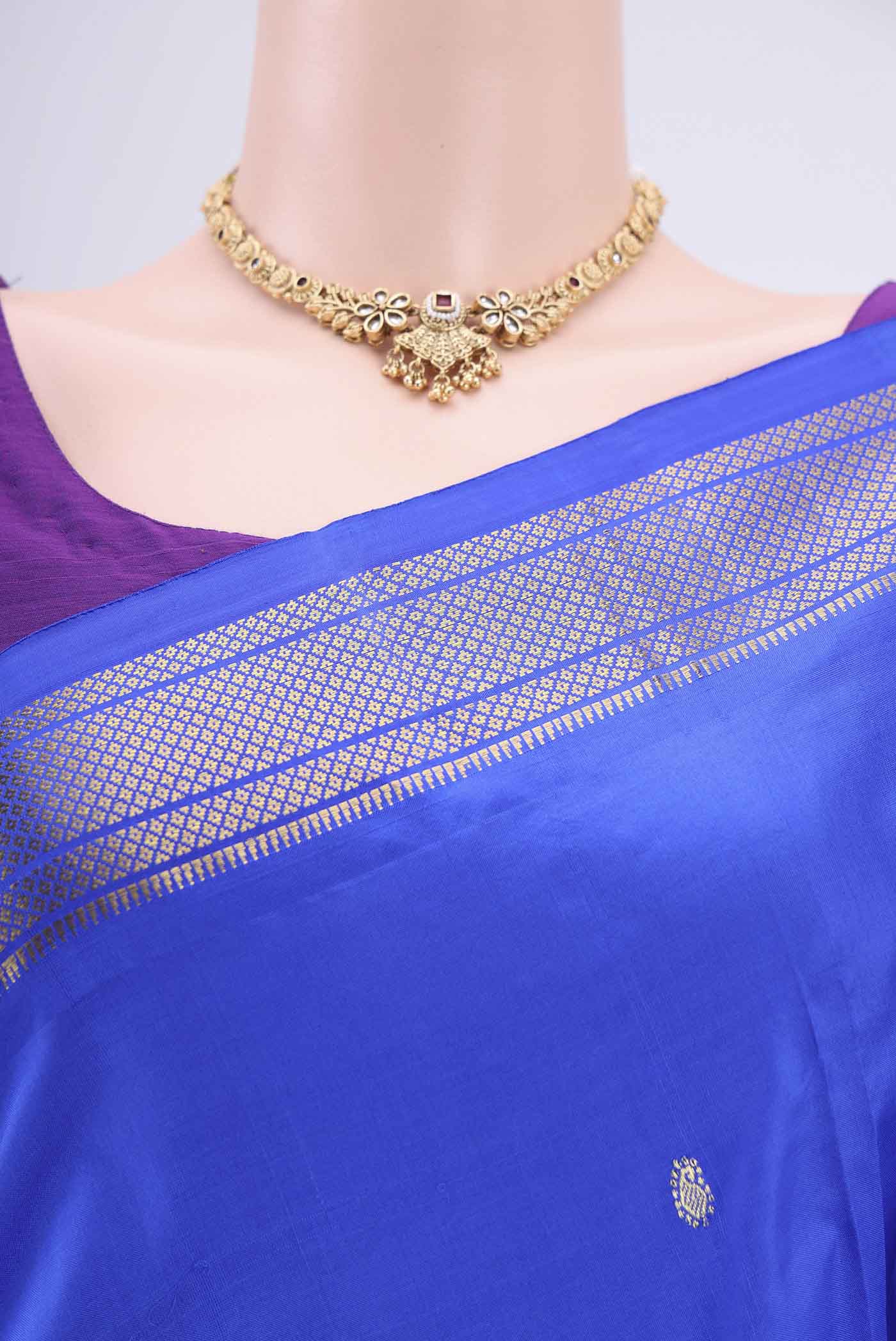 Border image of Royal Blue Soft Silk Saree with Zari Butta on the body and Zari Border. 