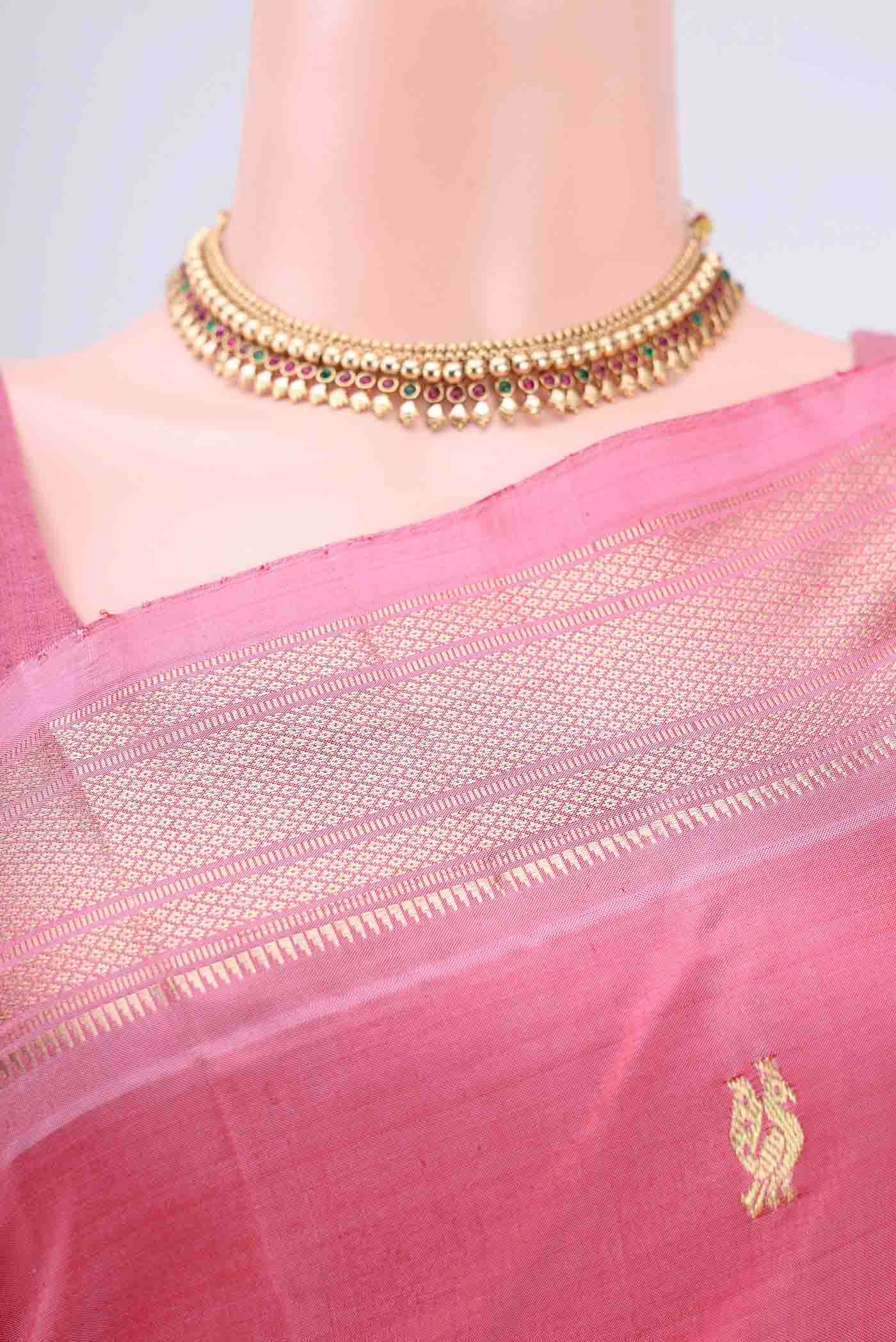 Border image of Pink Paithani Silk Saree with Zari Butta on the body and Zari Border. 