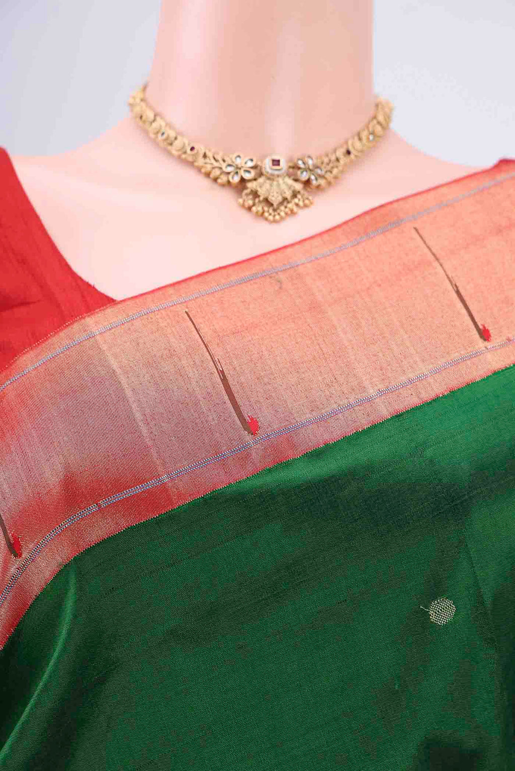 Border image of Green Soft Silk Saree with Zari Butta on the body and Zari Border. 