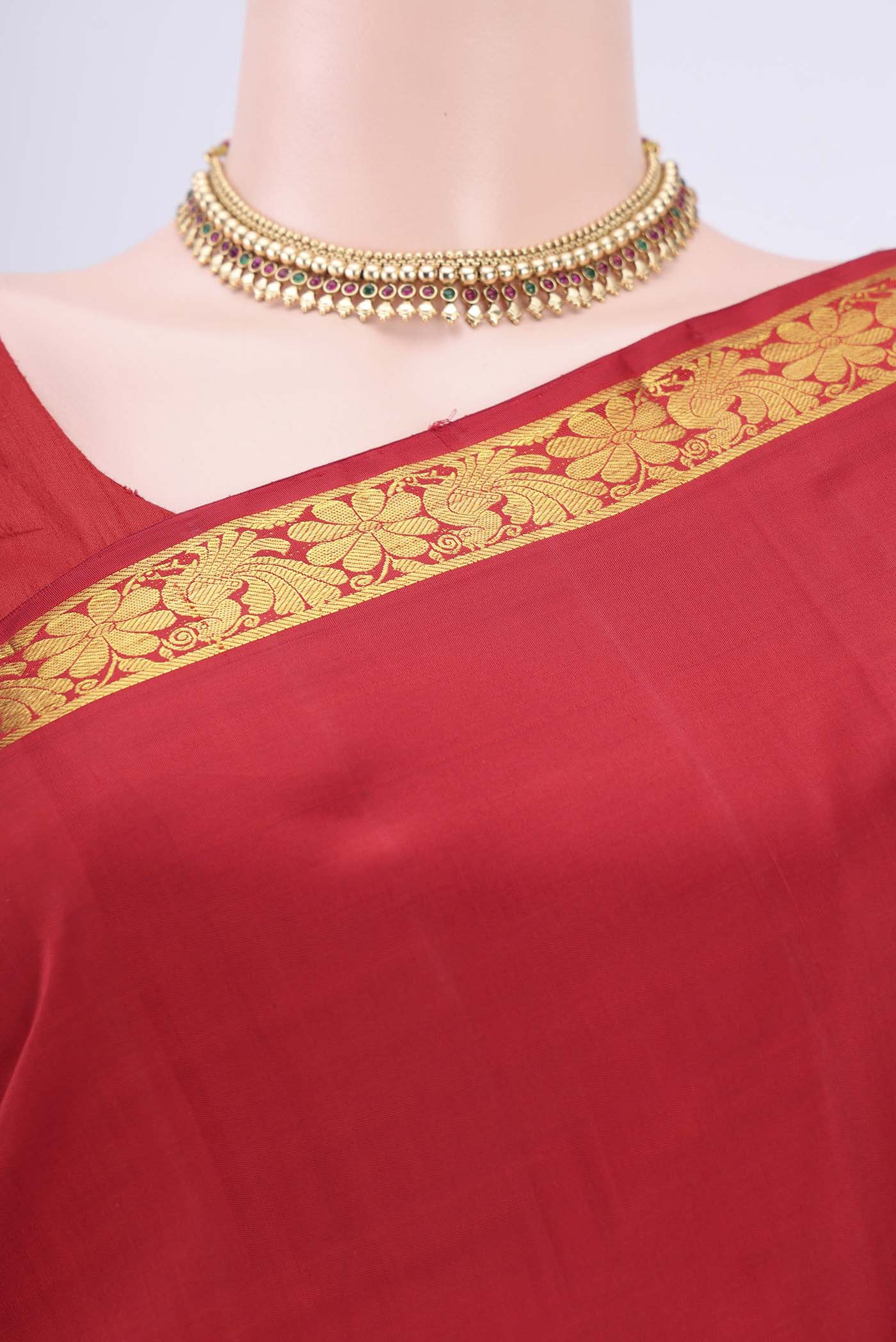 Border image of Red Kanjivaram Saree with Plain Body and Zari Border. 