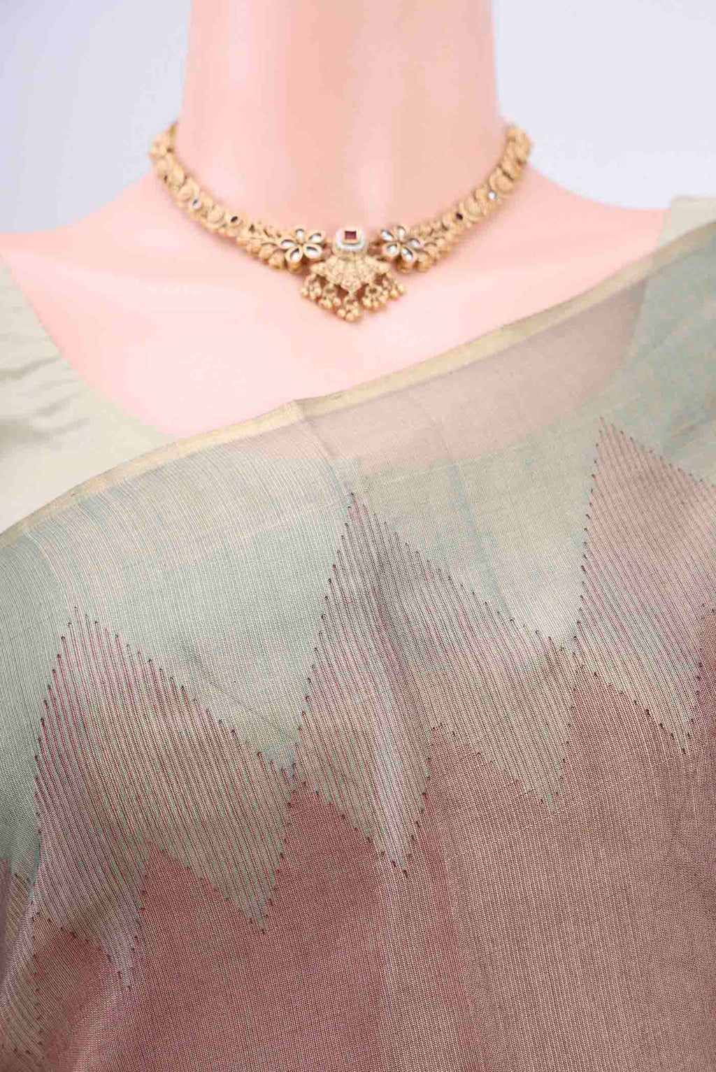 Border image of Brown Tussar Silk Saree with Plain Body and Temple Border