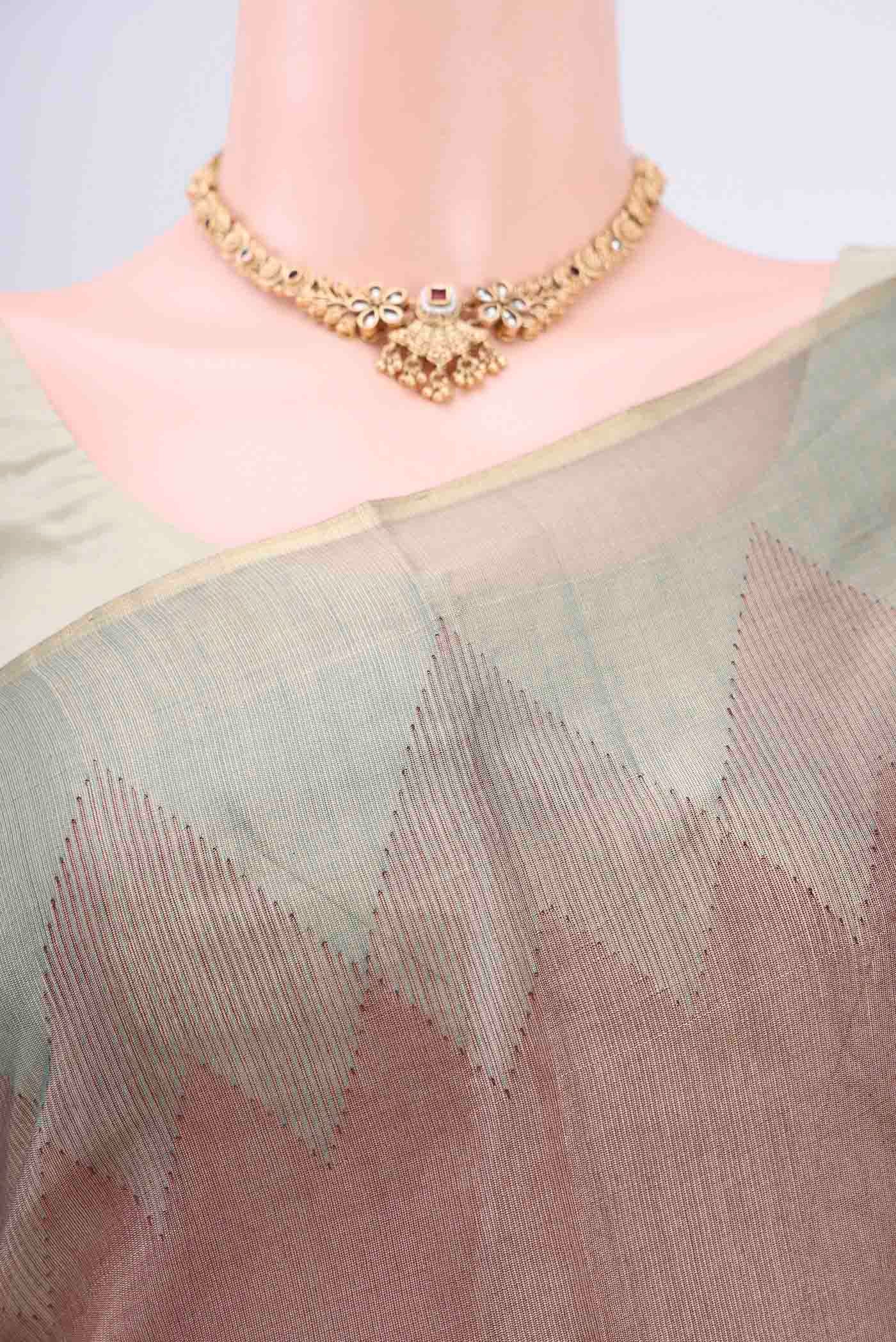 Border image of Brown Tussar Silk Saree with Plain Body and Temple Border