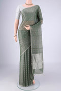 Olive Green MP Tussar Saree with Zari Butta on the body and Thin Zari Line.  displayed on a mannequin