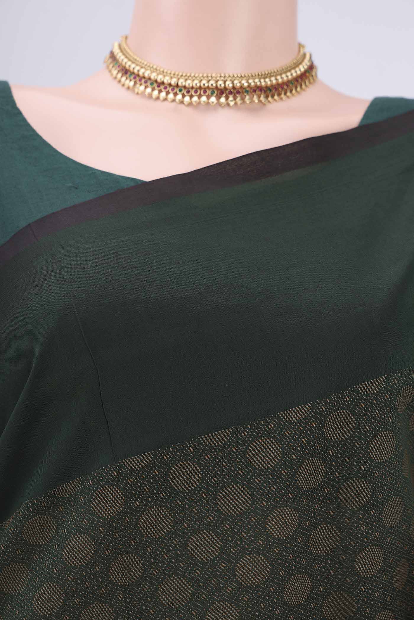 Border image of Green Blended Poly Cotton Saree with Jacquard design on the body and Plain Border. 