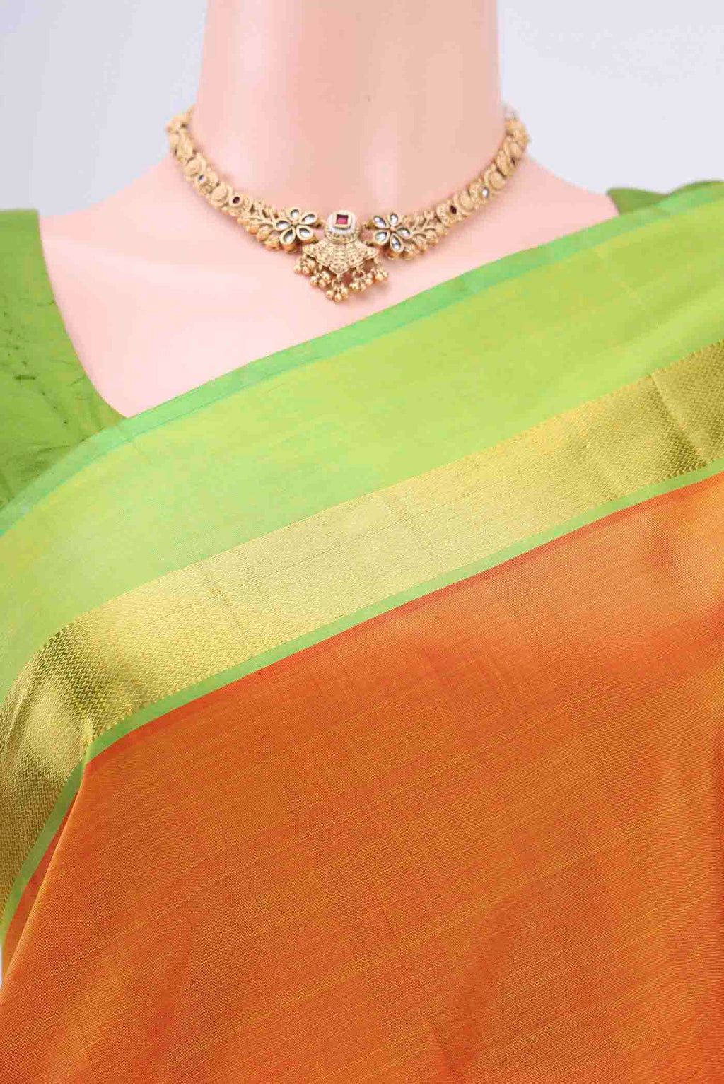 Border image of Mustard Kanchipuram Saree with Plain Body and Zari Border
