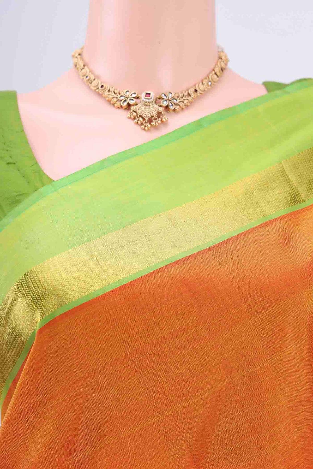 Border image of Mustard Kanchipuram Saree with Plain Body and Zari Border