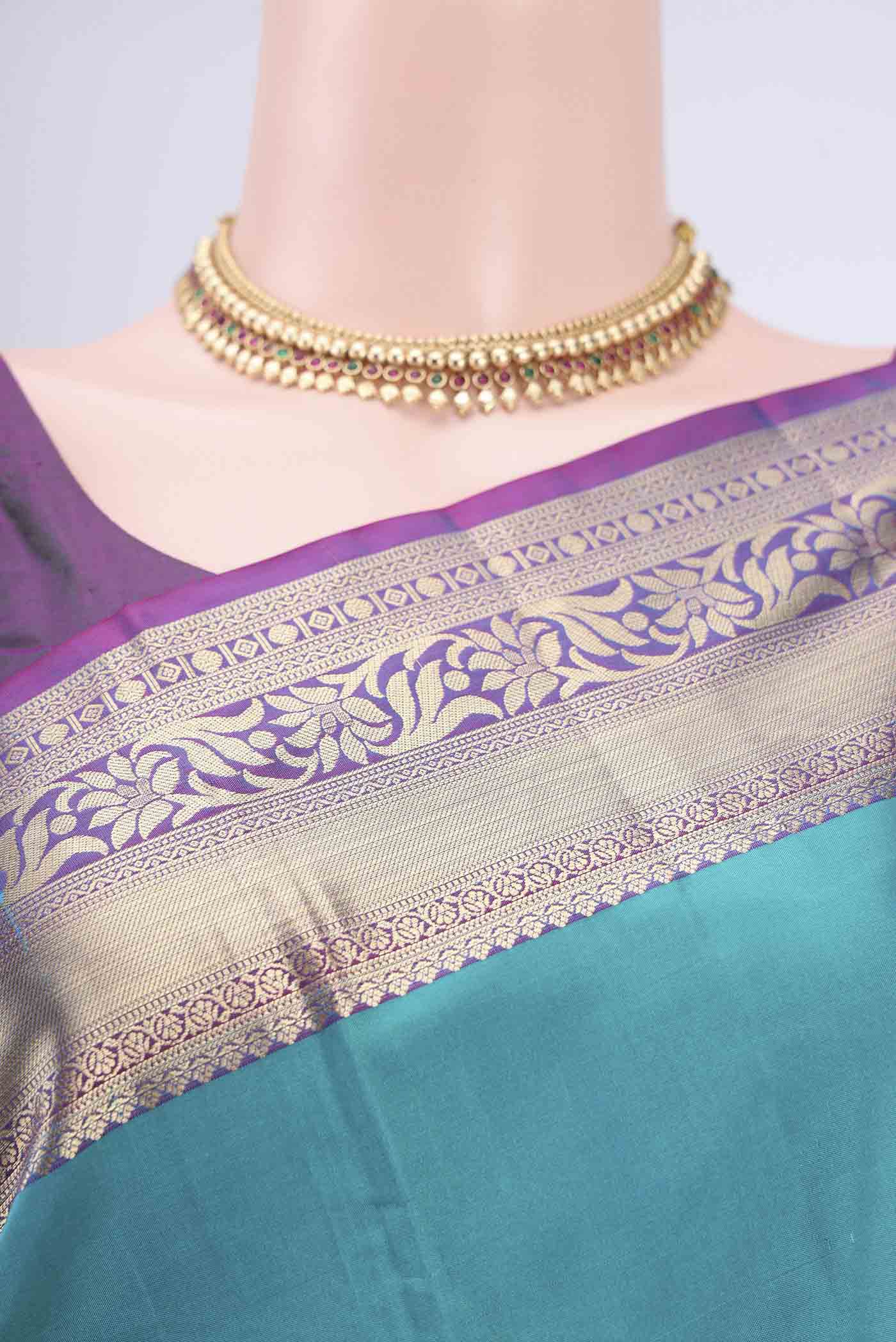 Border image of Sea Green Soft Silk Saree with Zari Butta on the body and Zari Border. 