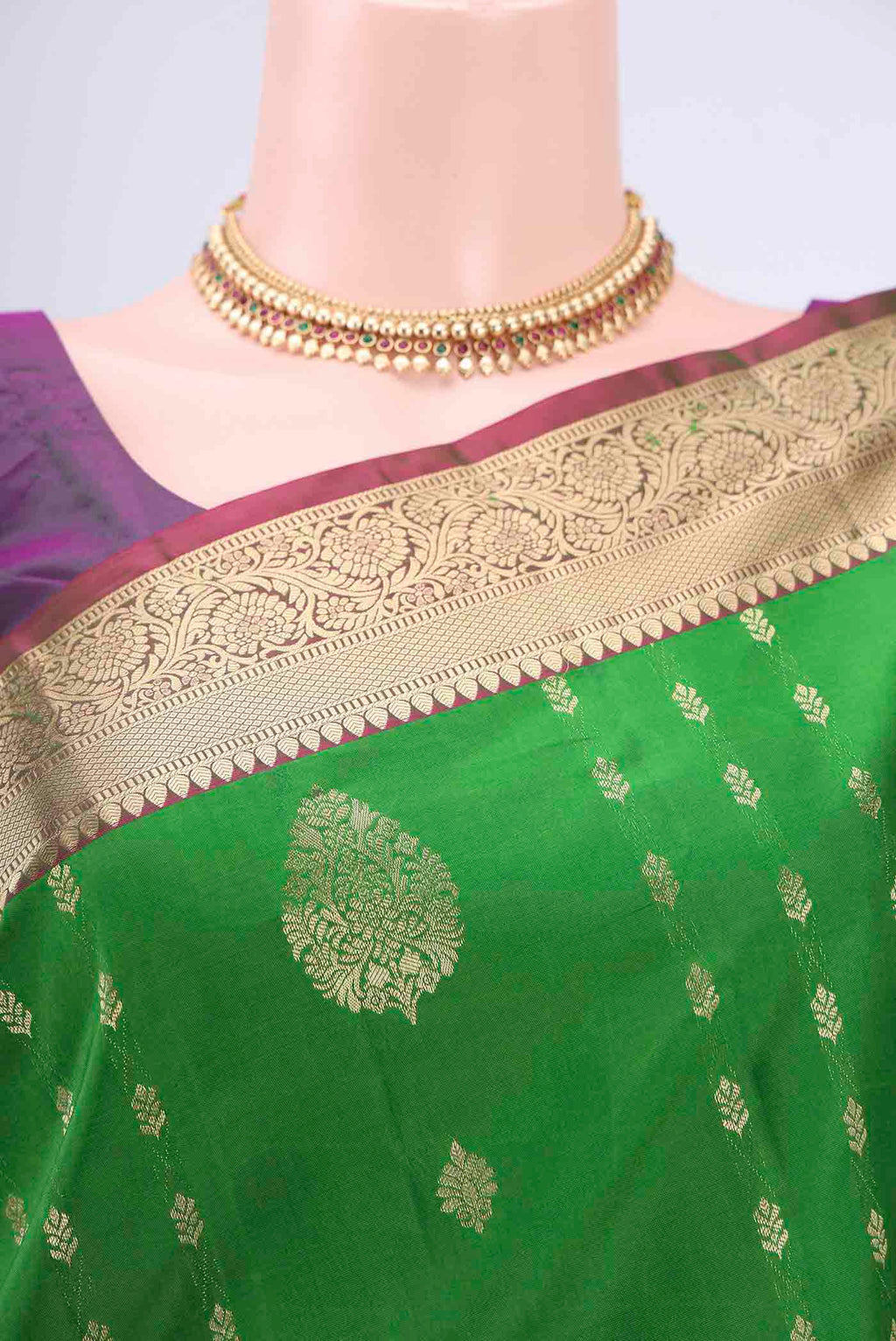 Border image of Green Soft Silk Saree with Zari Butta on the body and Zari Border. 