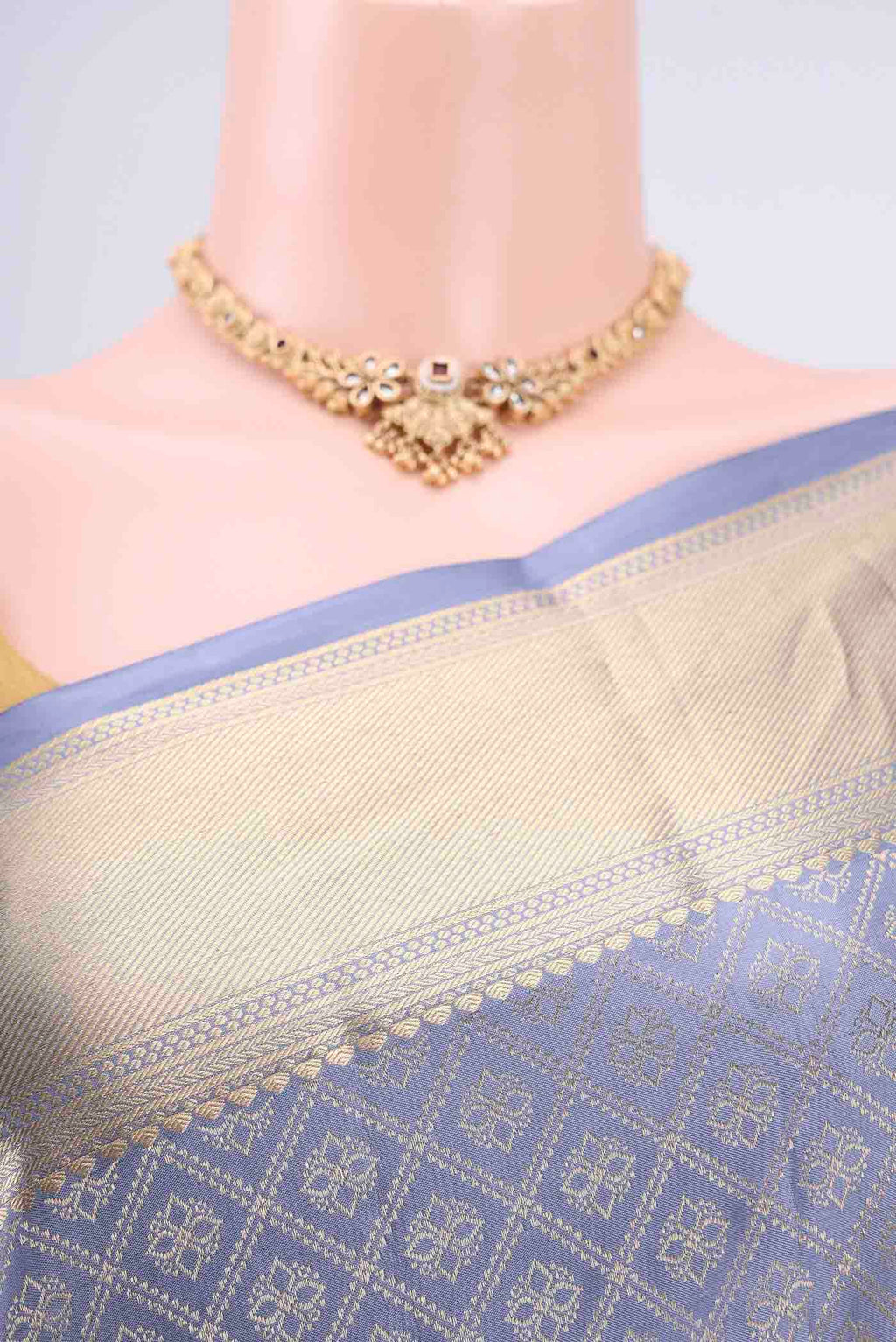 Border image of Blue Grey Soft Silk Saree with Zari Brocade on the body and Zari Border. 