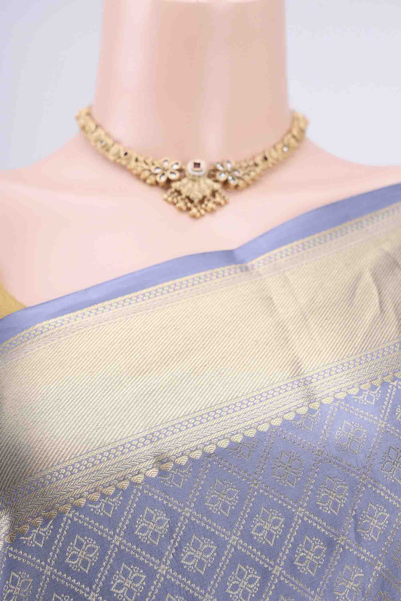 Border image of Blue Grey Soft Silk Saree with Zari Brocade on the body and Zari Border. 