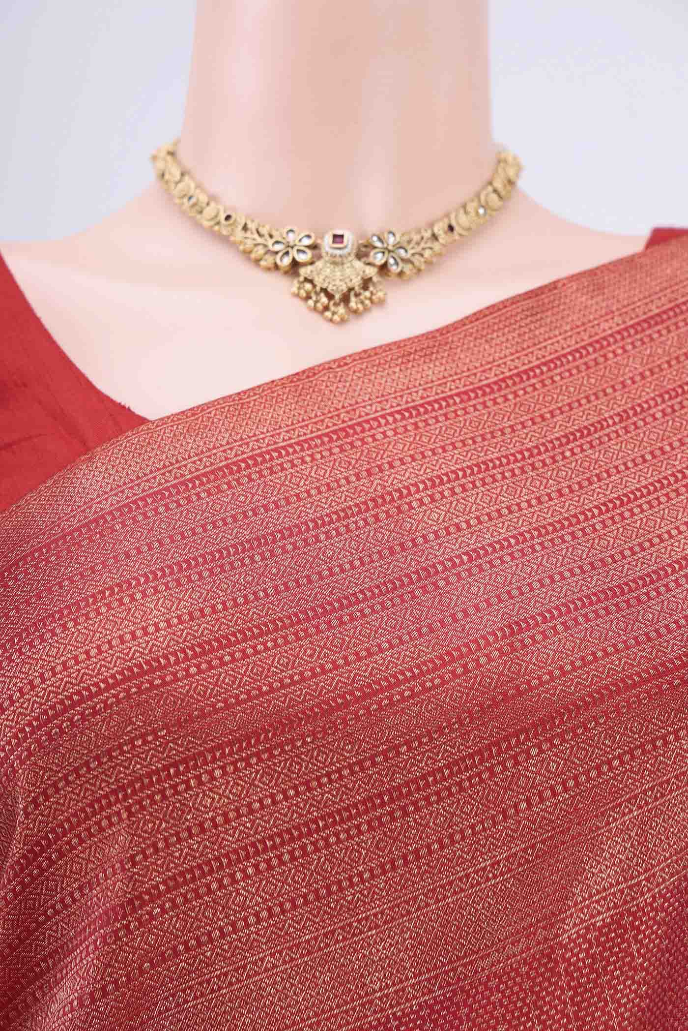 Border image of Red Dual Tone Kanchipuram Saree with Zari Brocade on the body and Zari Border
