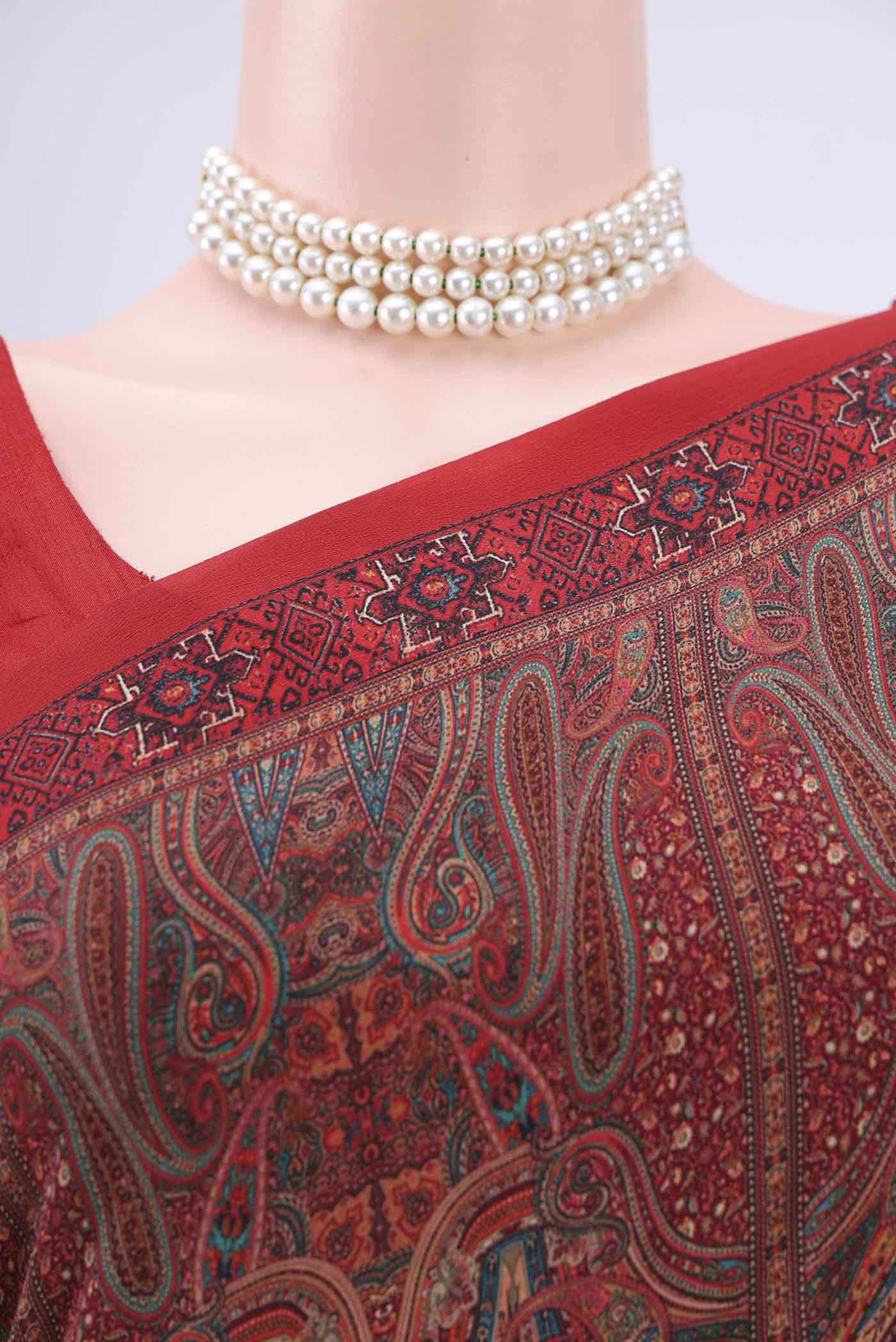 Border image of Rust Crepe Saree with Fancy on the body and Plain Border. 