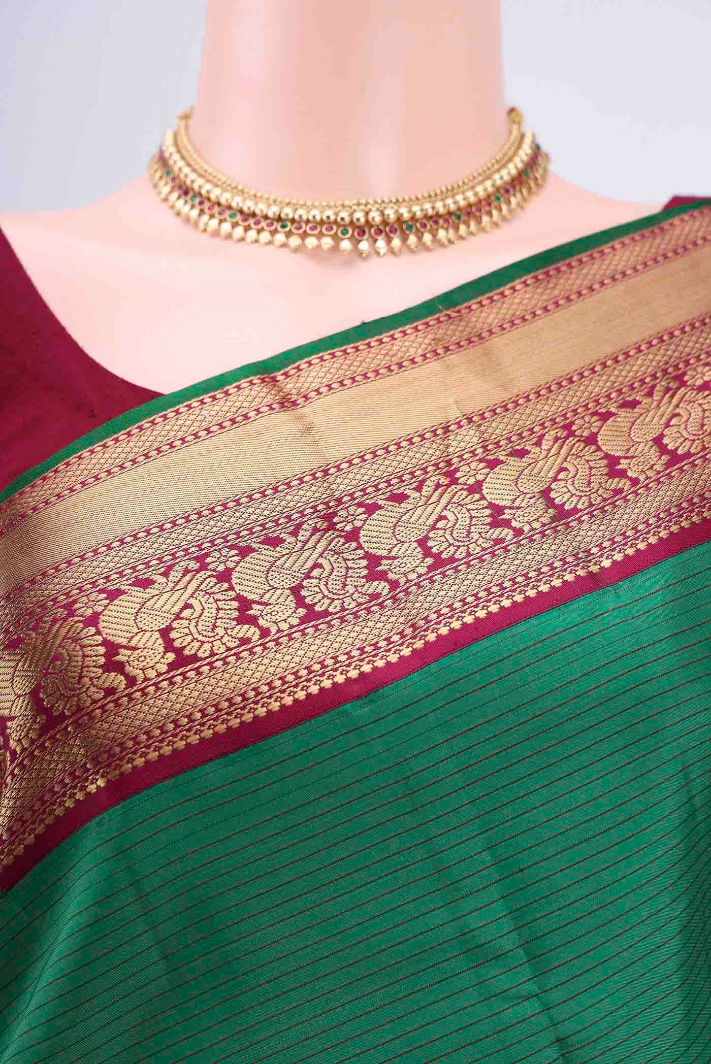 Border image of Green Dual Tone Nangavalli Silk [ Salem ] Saree with Zari Butta on the body and Zari Border
