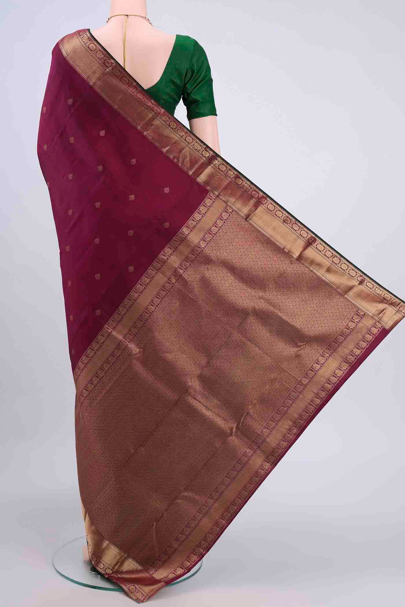 Flat view of Magenta Dual Tone Nangavalli Silk [ Salem ] Saree with Zari Butta on the body and Zari Border